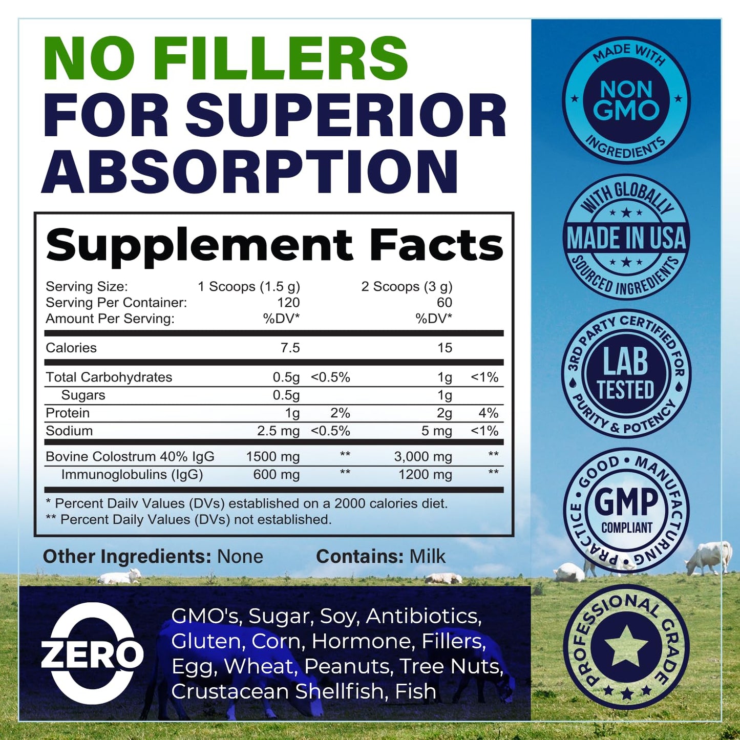 Benevolent Nourishment Bovine Colostrum Powder Supplement 60 Servings