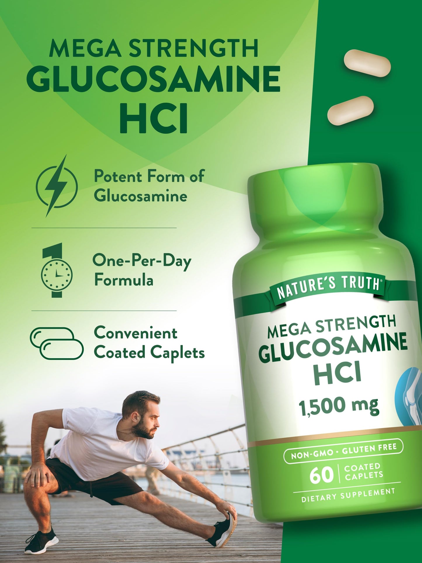 Nature's Truth Glucosamine HCI 1500mg Caplets, 60 Count