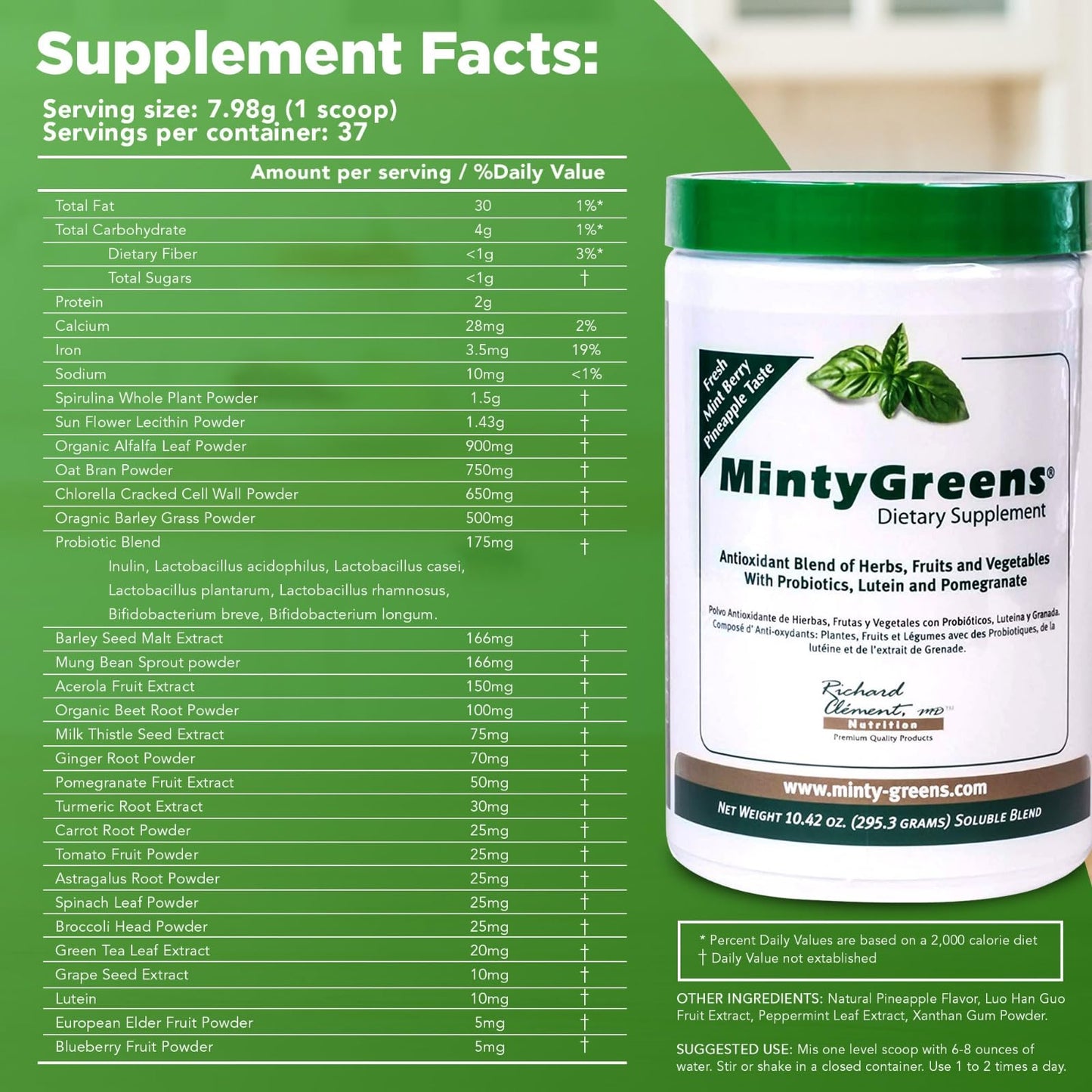 Richard Clement MD Nutrition Minty Greens Dietary Supplement Powder 10.42
