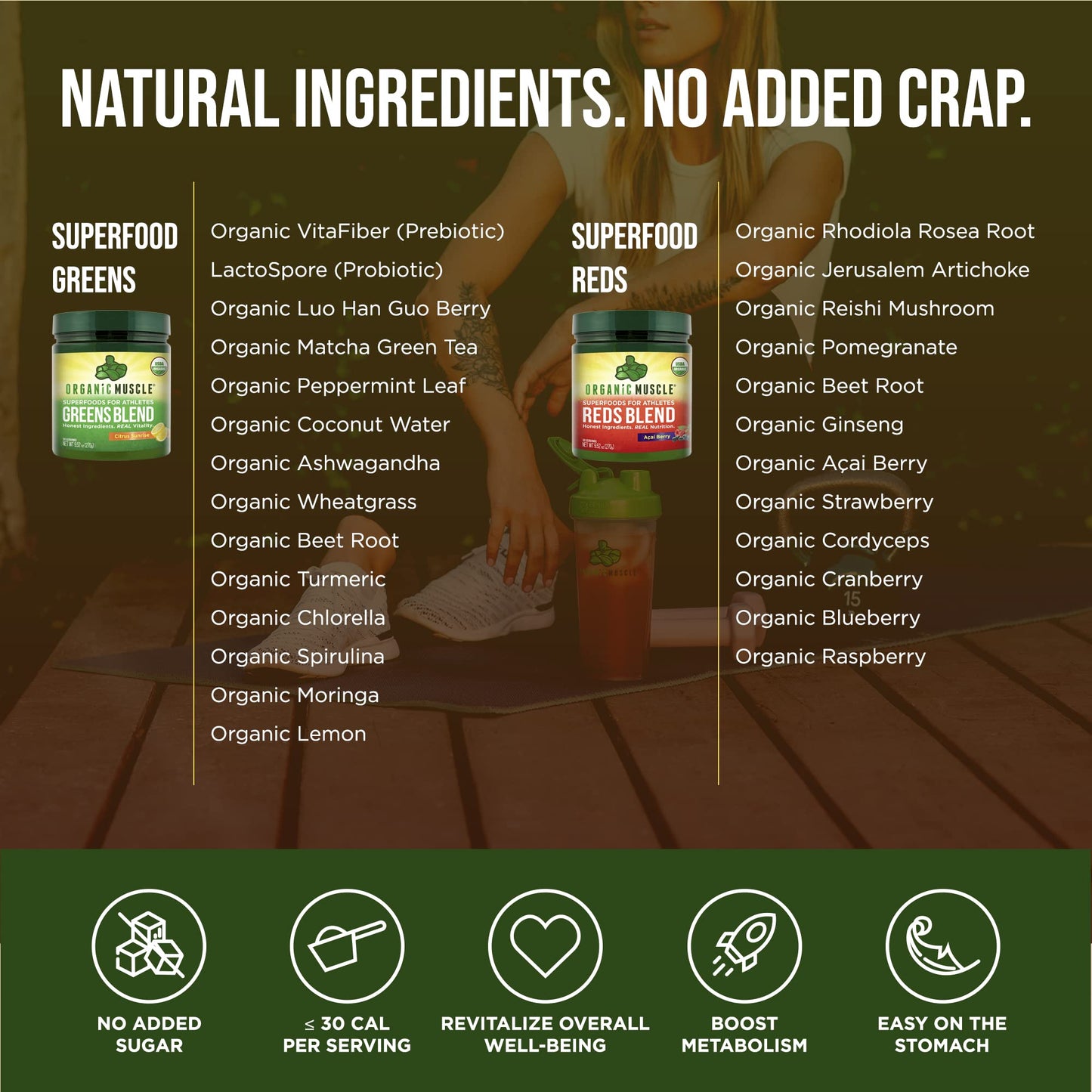 Organic Muscle Vegan Greens and Reds Superfood Powder, 2-Pack