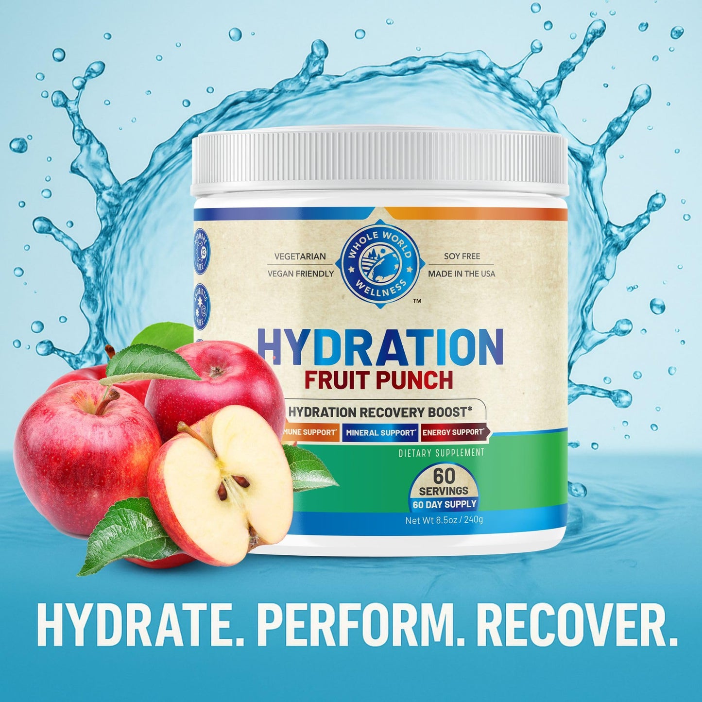 WHOLE WORLD WELLNESS Premium Hydration Fruit Punch Powder, 8.5 oz