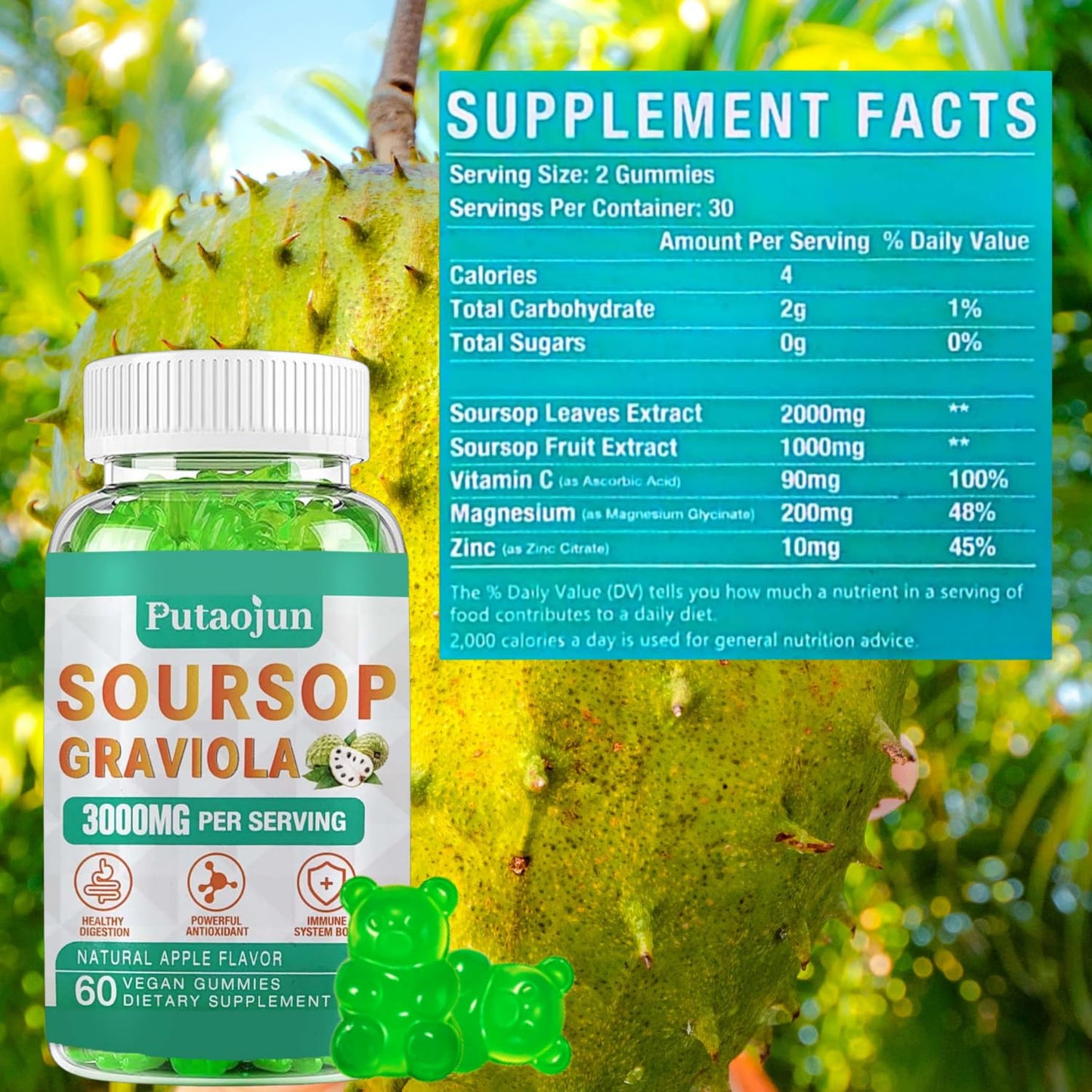 Putaojun Soursop Graviola Gummies 120 Gummies