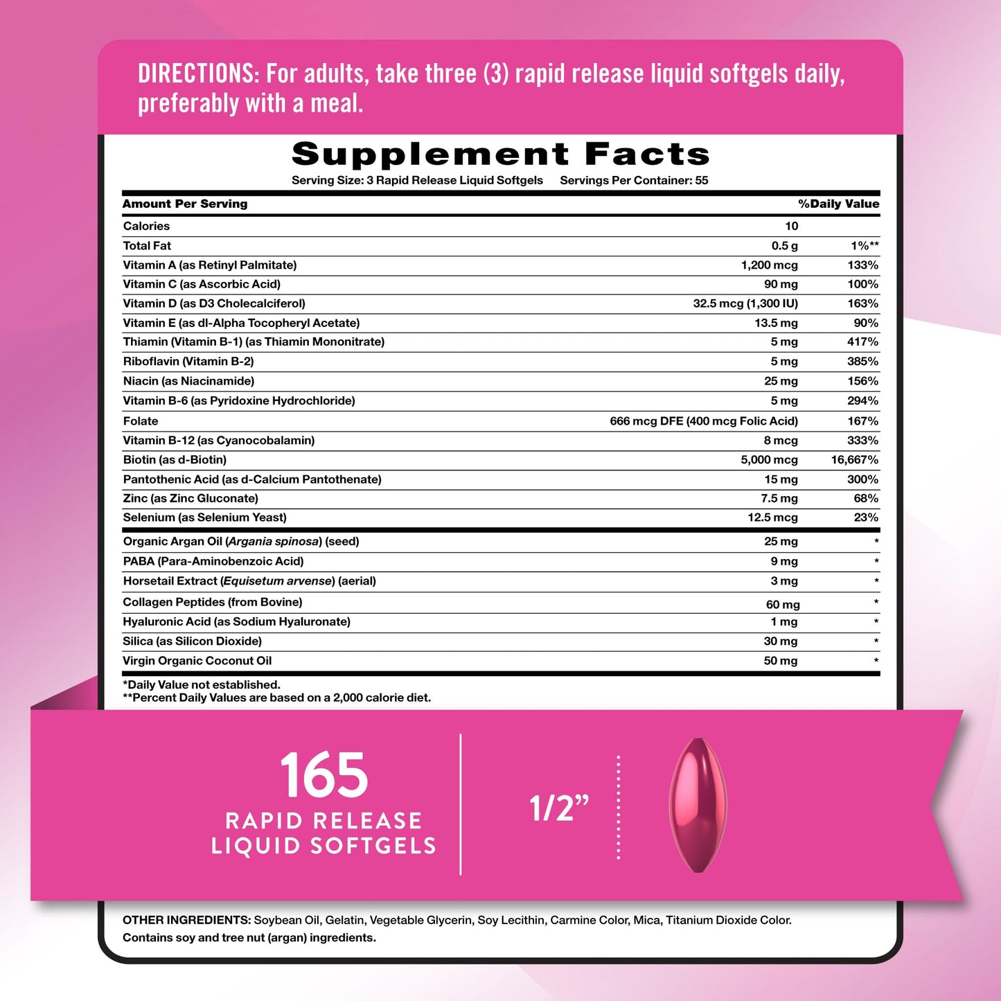 Nature's Truth Hair, Skin & Nails Vitamin Biotin 5000 mcg 165 Softgels