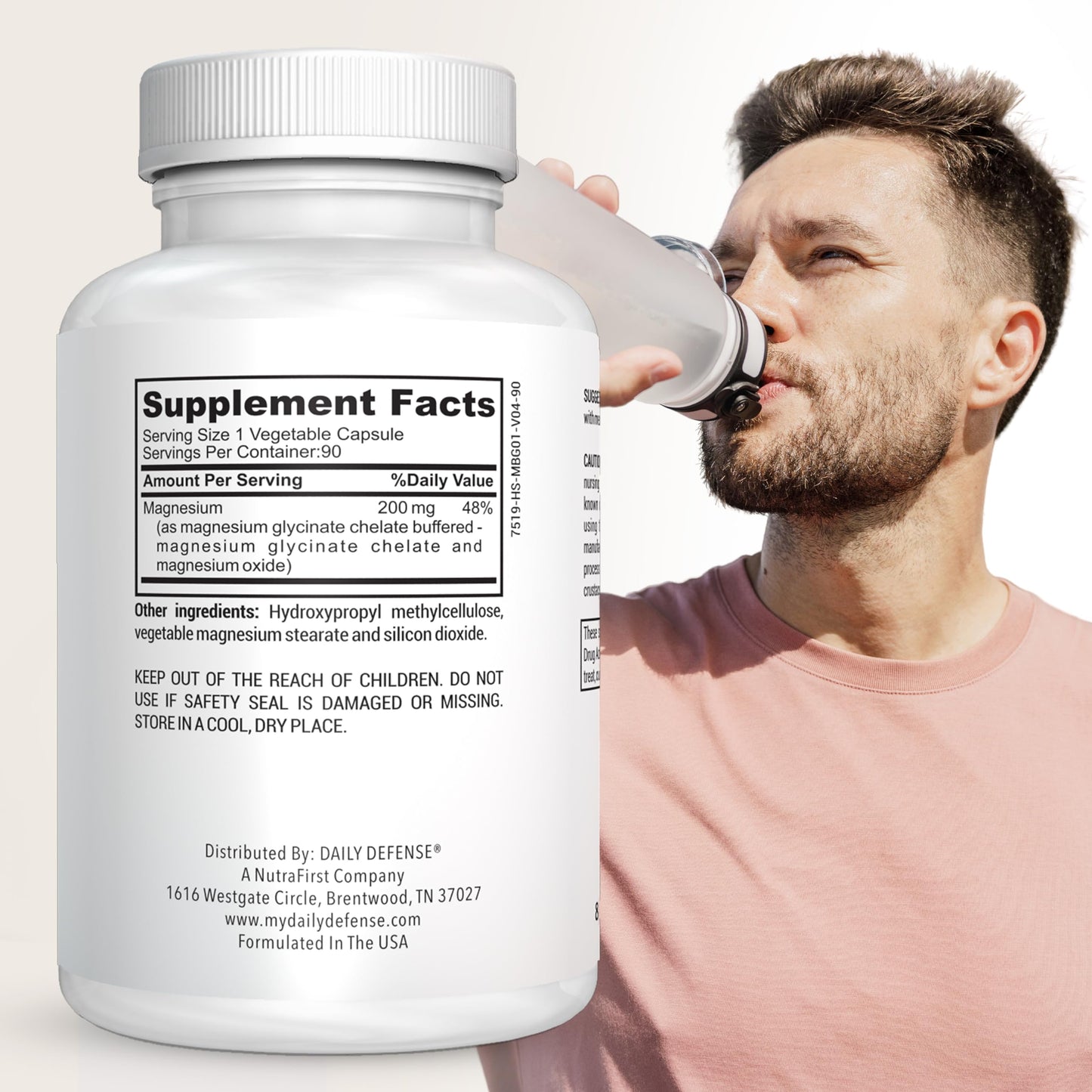 Daily Defense Magnesium Glycinate 200mg – Chelated Magnesium Bisglycine for Muscle Relaxation, Restful Sleep, Heart Health & Metabolism Support, 90 Capsules