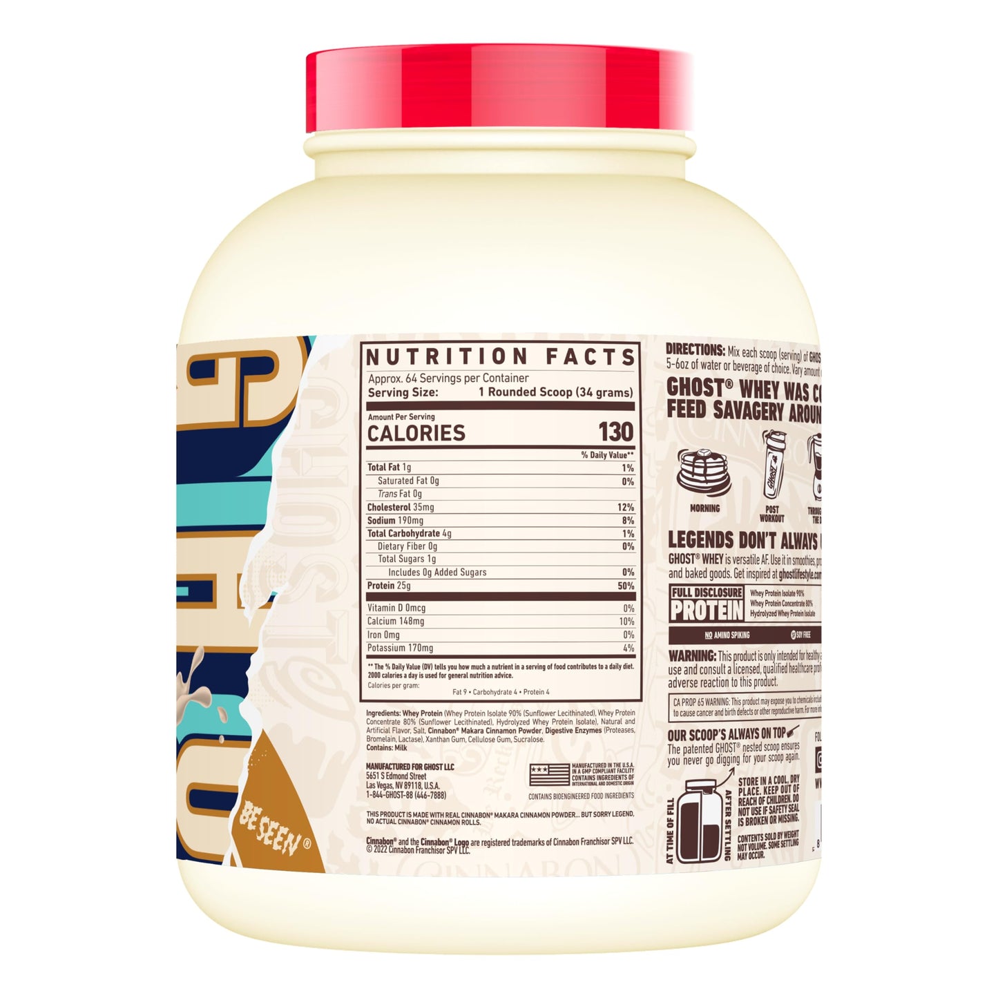GHOST Whey Protein Powder Cinnabon, 5 lb, 80 Servings