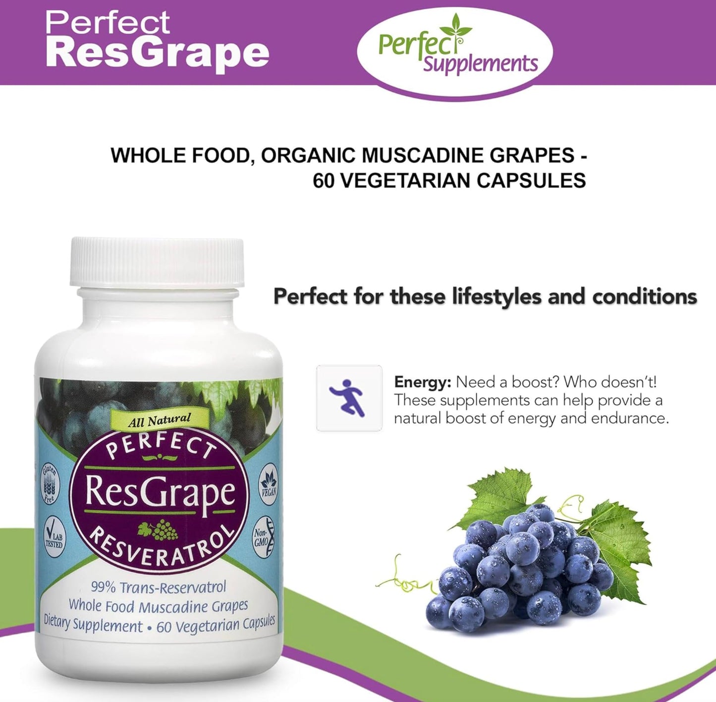 Perfect Supplements ResGrape Resveratrol Capsule, 60 Count