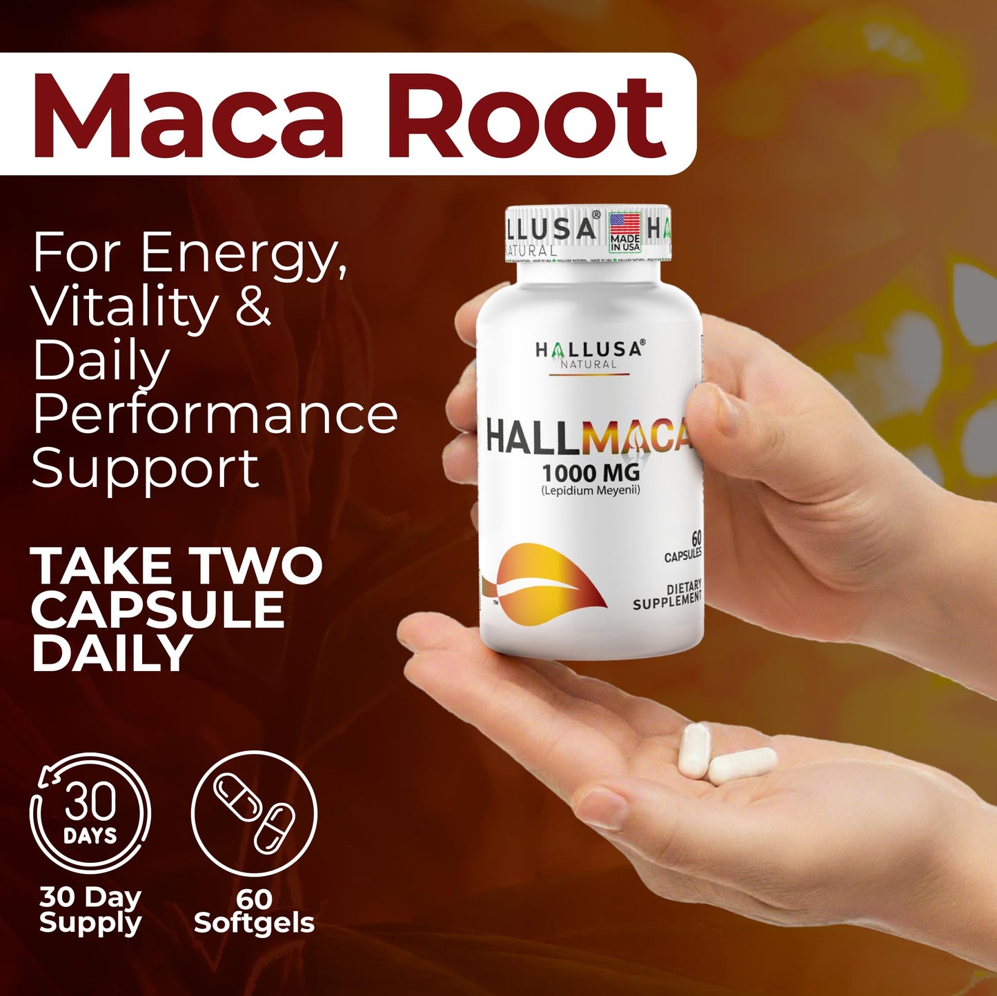 Hallusa Natural Maca Capsule 60 Count