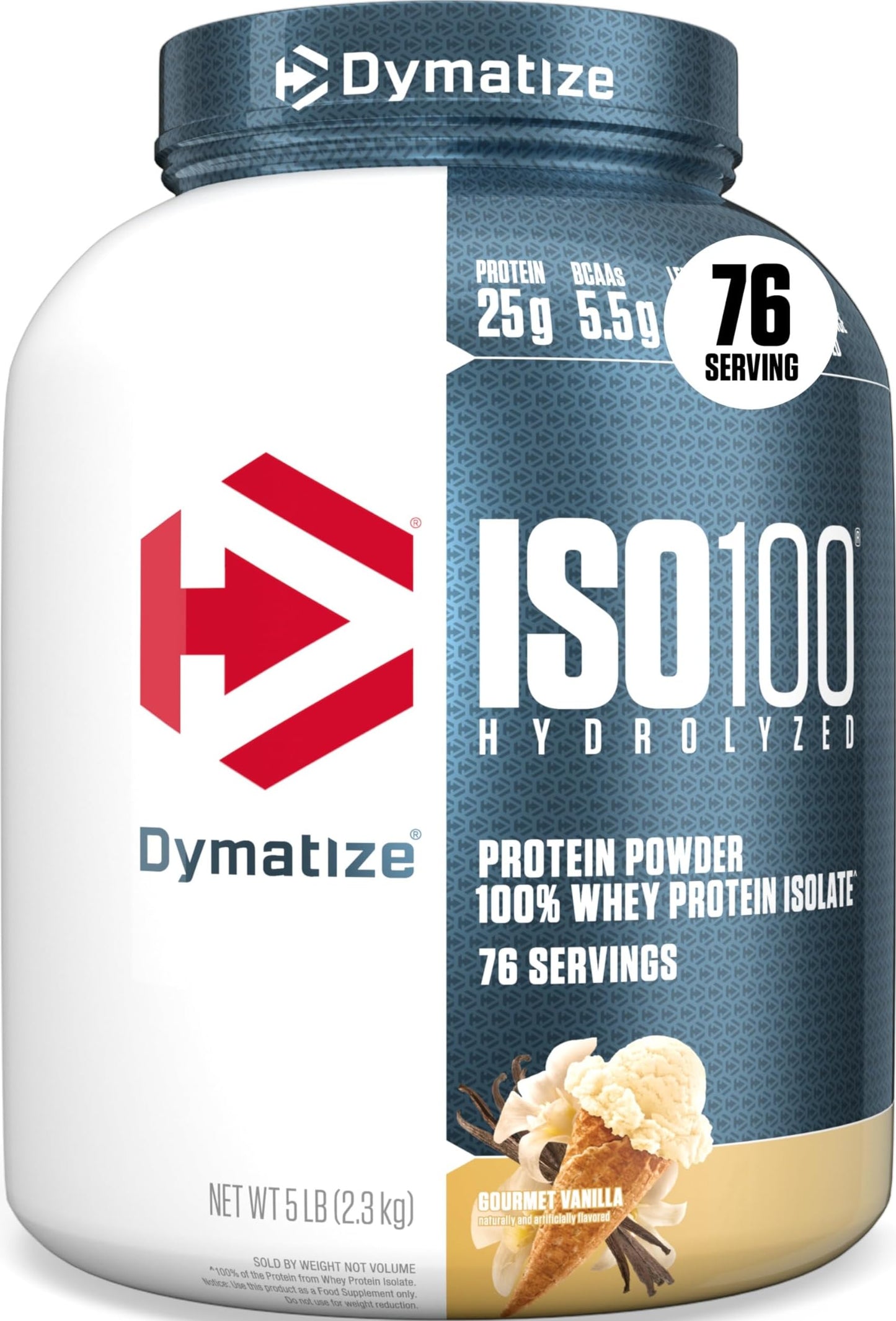 Dymatize ISO100 Protein Powder, 100% Whey Isolate, Gourmet Vanilla, 80 Servings
