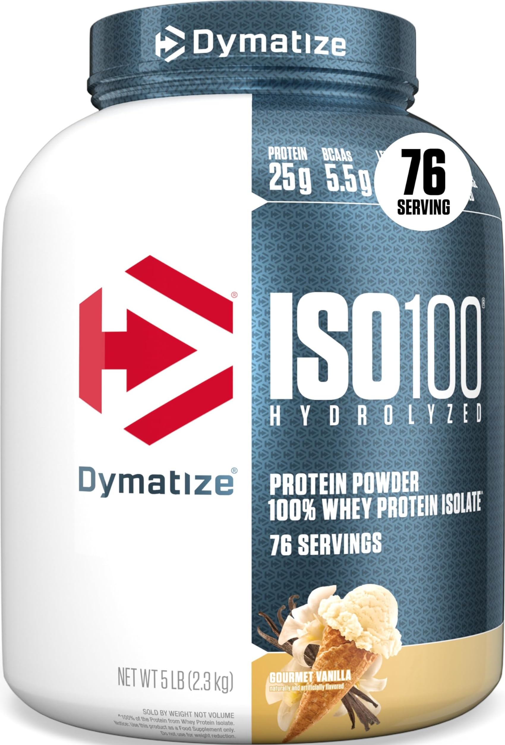 Dymatize ISO100 Protein Powder, 100% Whey Isolate, Gourmet Vanilla, 80 Servings