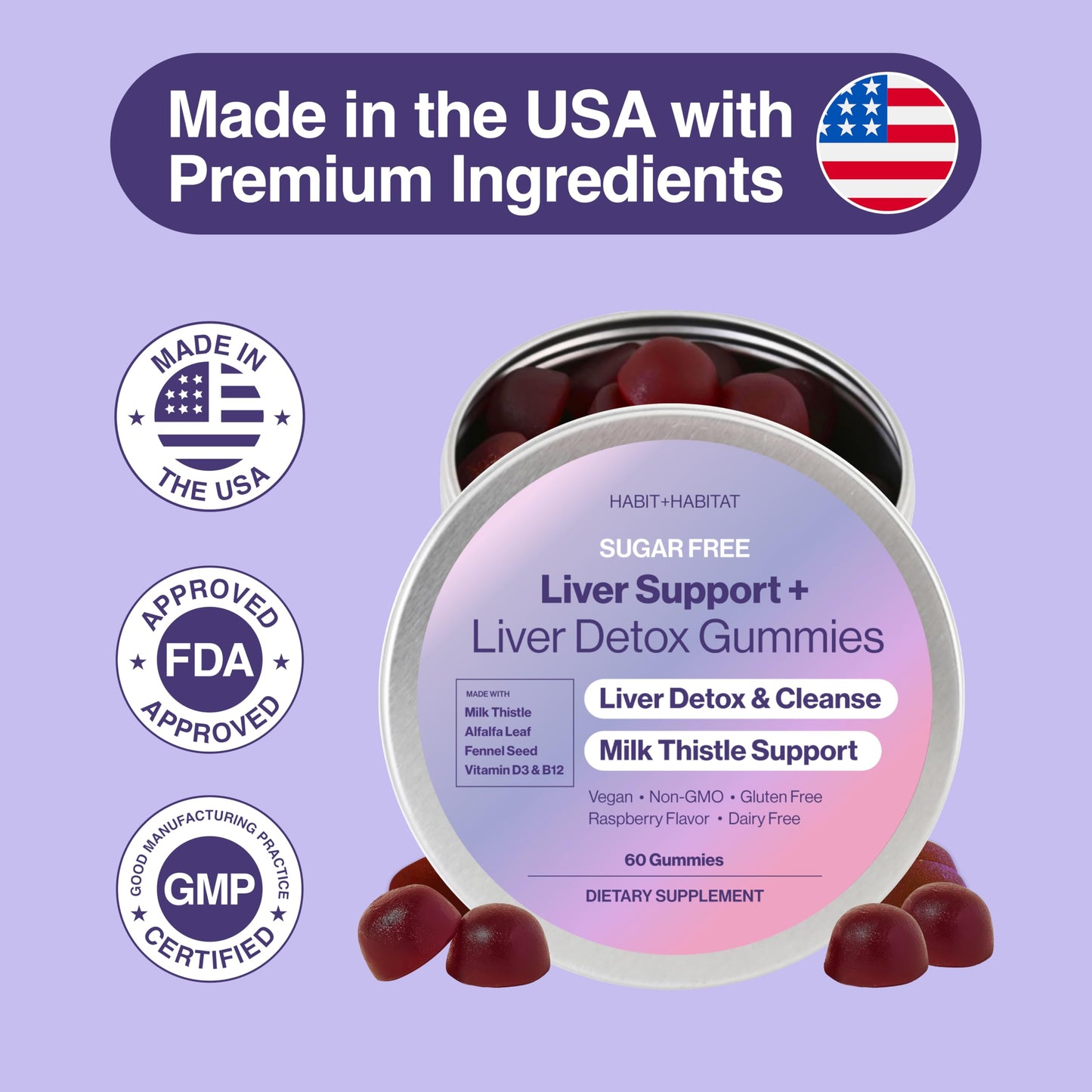 Habit + Habitat Liver Support Plus with Milk Thistle, Alfalfa Leaf, Vitamins D3 and B12 Advanced Formula Gummy 1 Count
