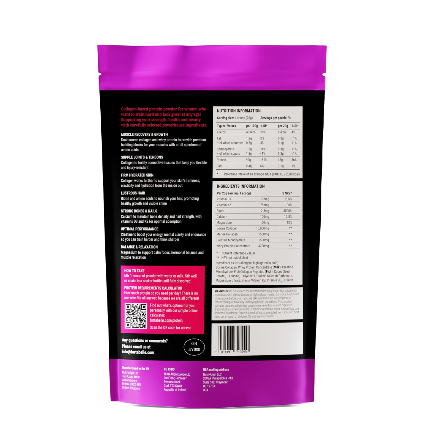 FORTABELLE Protein Powder for Women, Collagen-Based Blend with Creatine, Calcium, Magnesium and Biotin, 14 oz