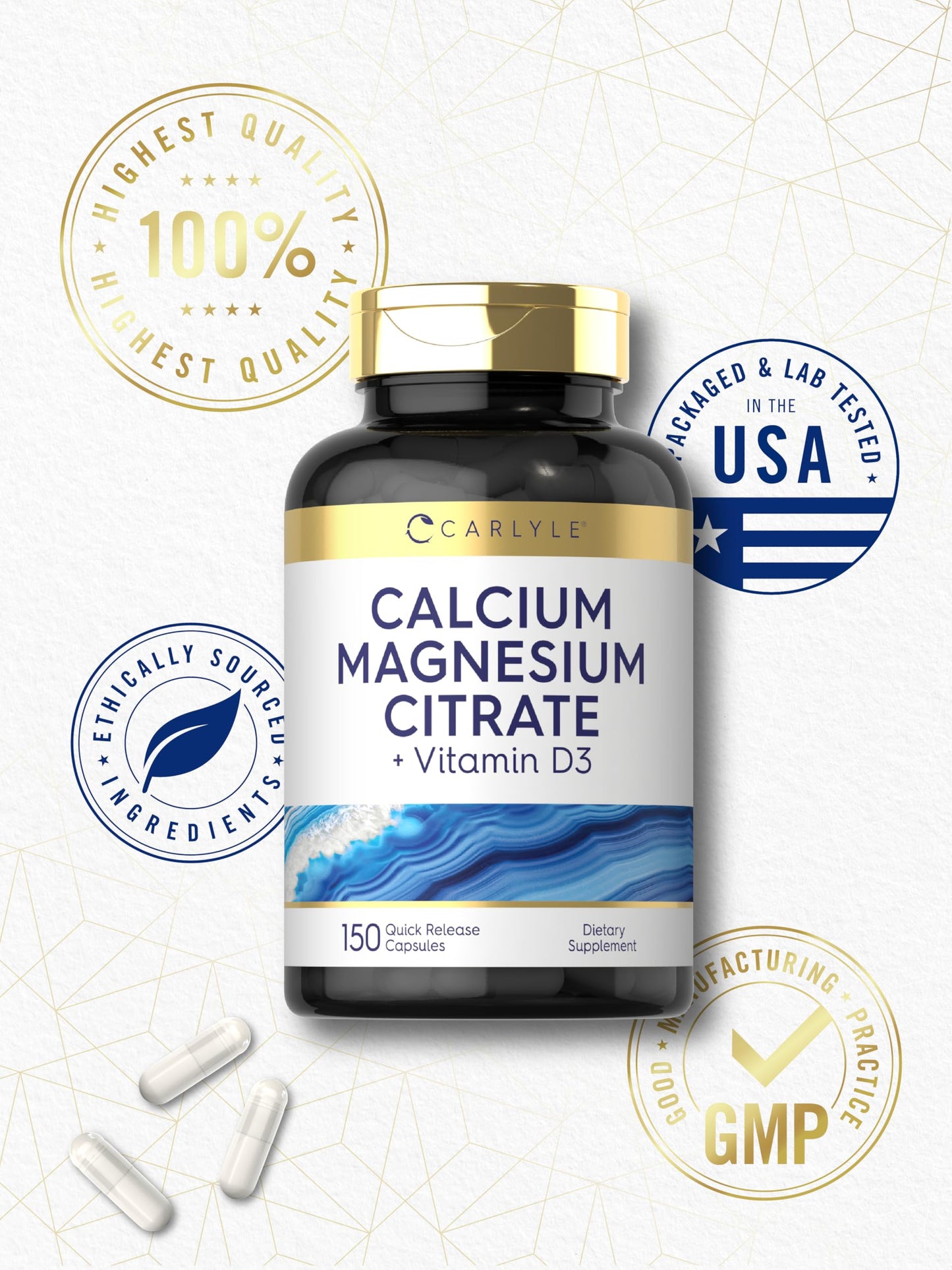 Carlyle Calcium Magnesium Citrate with Vitamin D3 Capsule, 150 Capsules