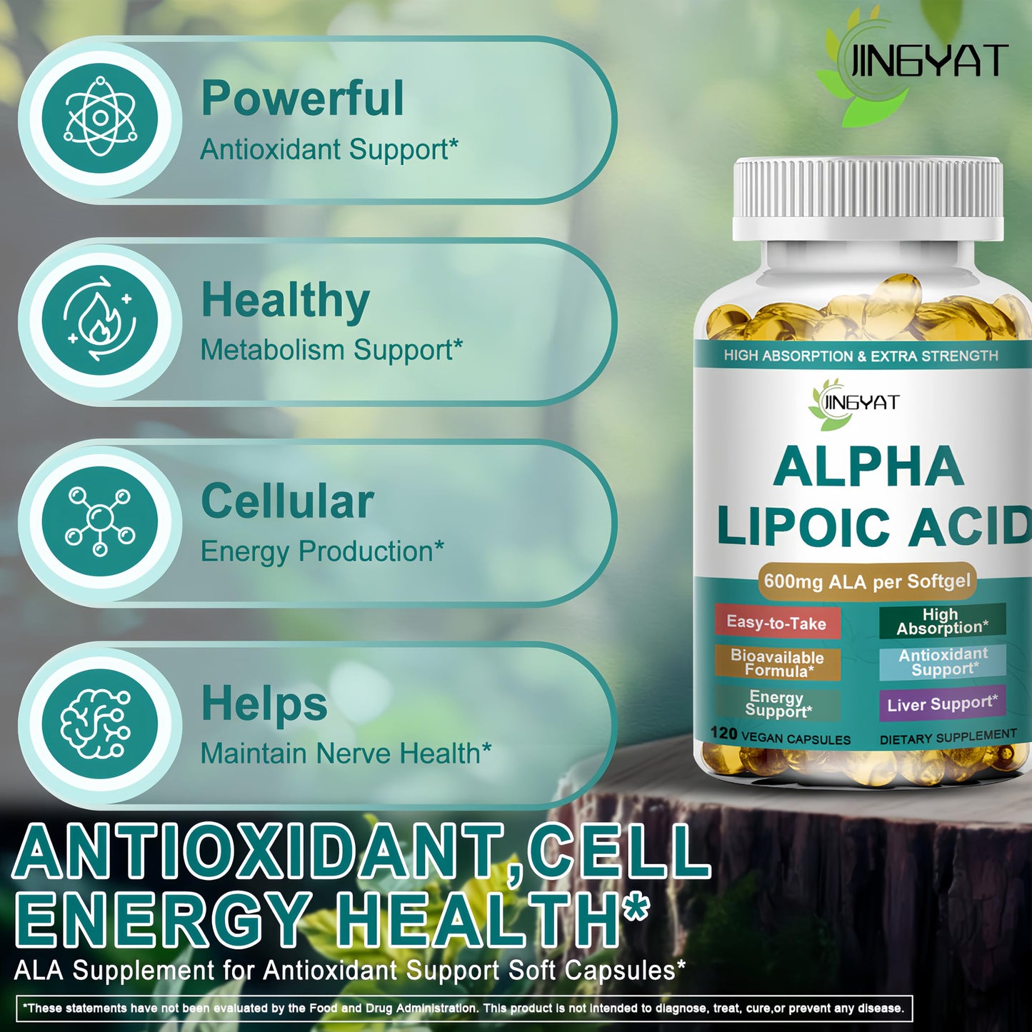 JINGYAT Alpha Lipoic Acid 600mg Softgels, 120 Count