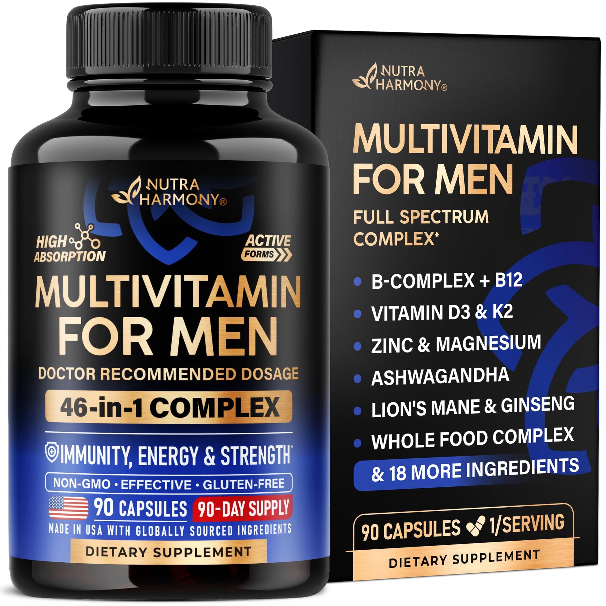 NUTRAHARMONY Multivitamin for Men - B-Complex Capsules, 90 Count