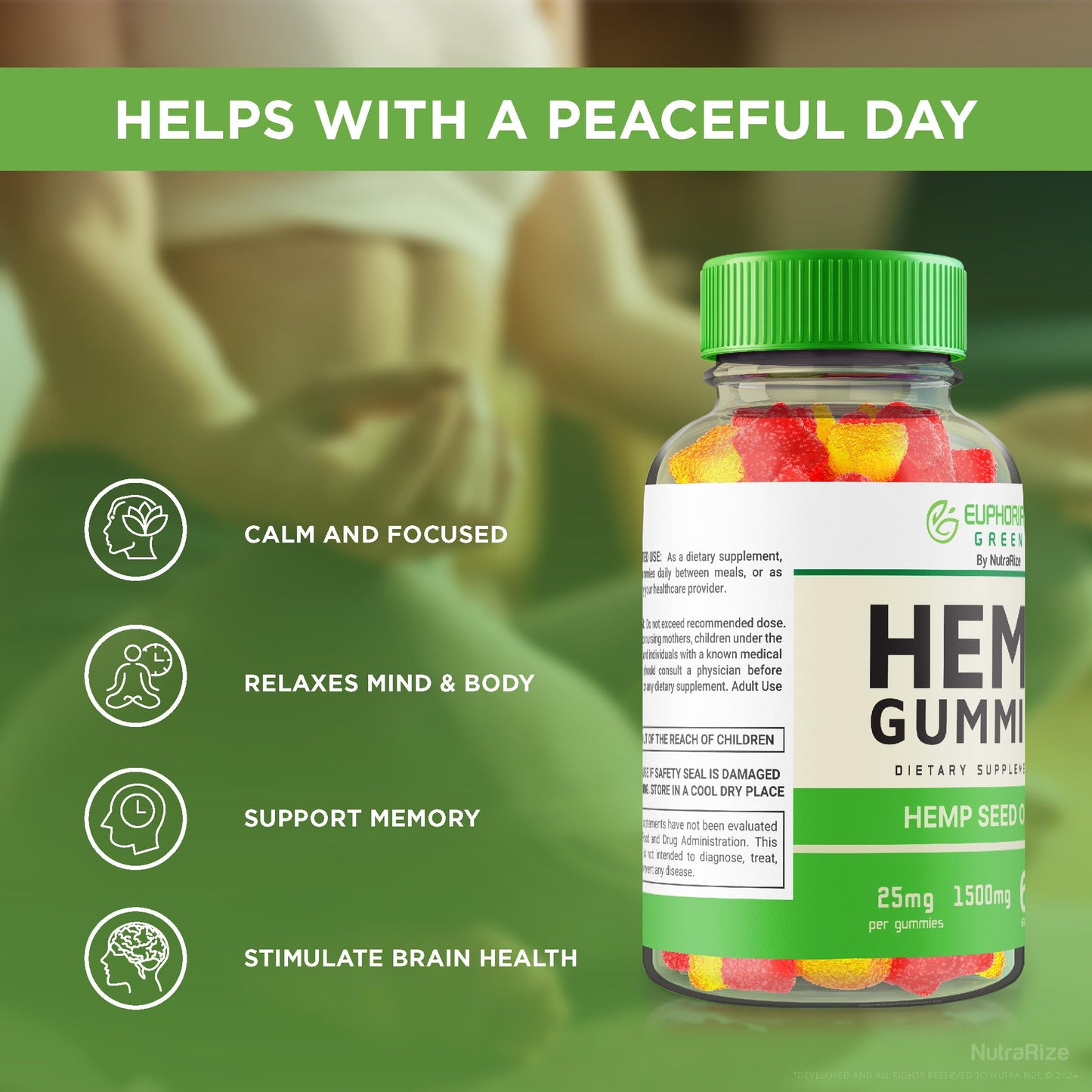NutraRize Euphoria Green Hemp Gummies, 180 Gummies