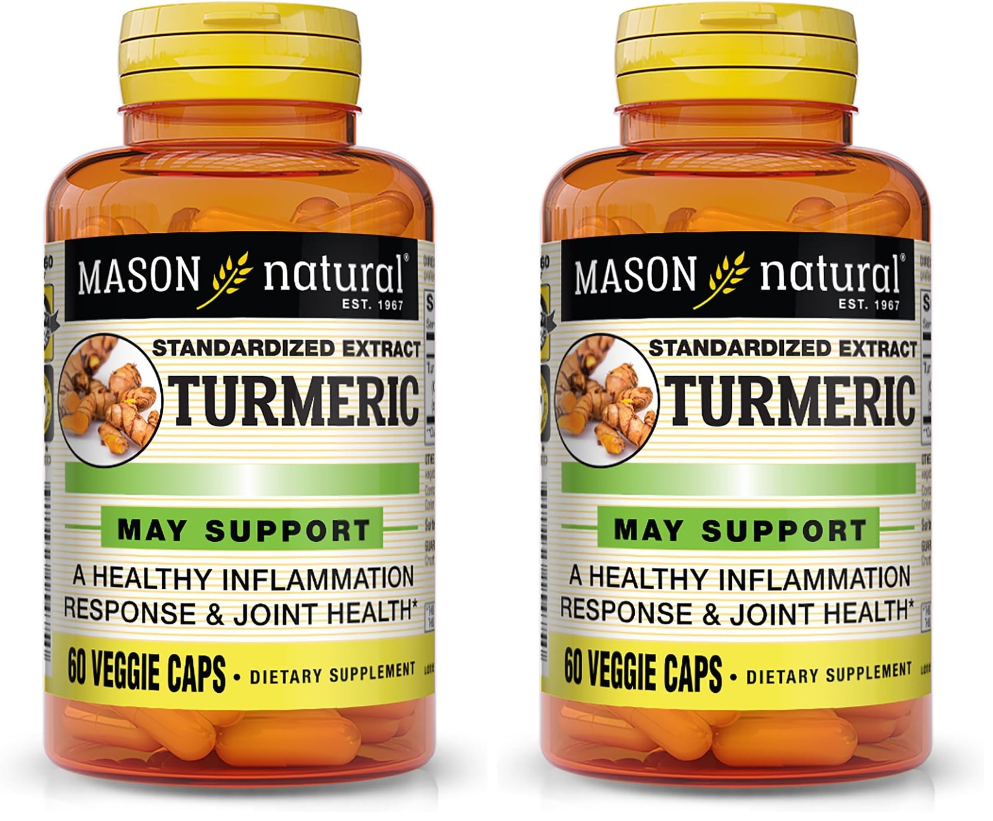 Mason Natural Turmeric 500 mg Capsules with 95% Curcuminoids for Overall Wellness & Joint Support, 120 Capsules