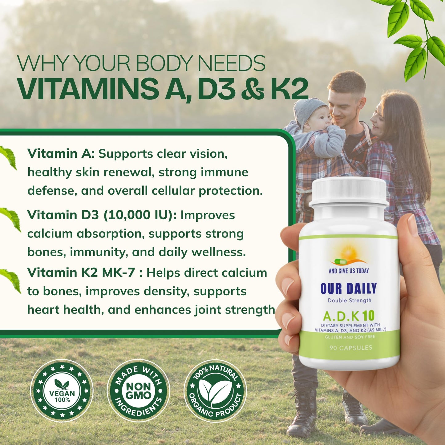 AND GIVE US TODAY OUR DAILY Daily Vites ADK 10 ADK Vitamin Supplement Capsule 90 Count
