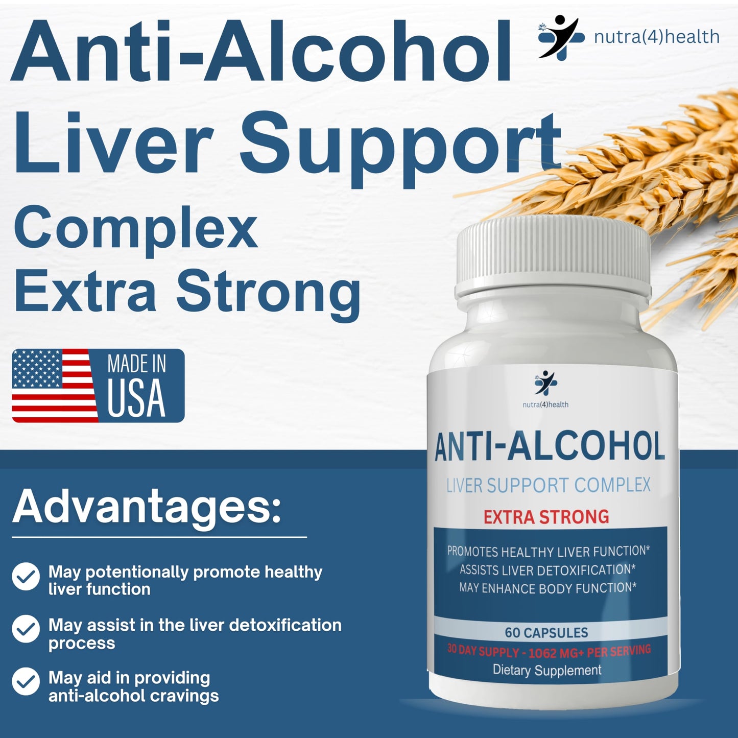 nutra4health Anti Alcohol Craving Supplement Capsules, 60 Count