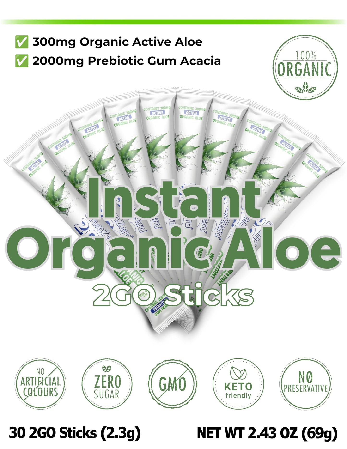 GramZero 2GO Sticks Organic Aloe Unflavored Powder, 12.7 Ounce