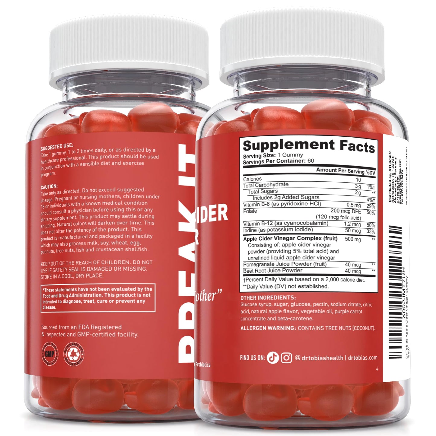 Dr. Tobias Apple Cider Vinegar Gummies with The Mother, 60 Gummies