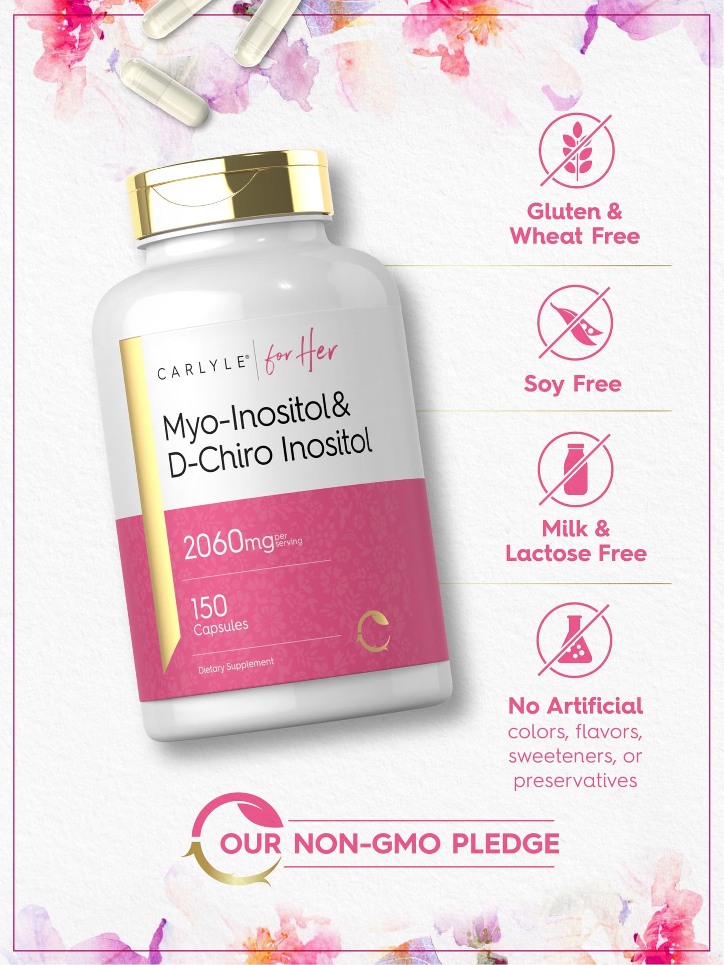 Carlyle Myo-Inositol & D-Chiro Inositol Supplement for Women Capsules 150 Count