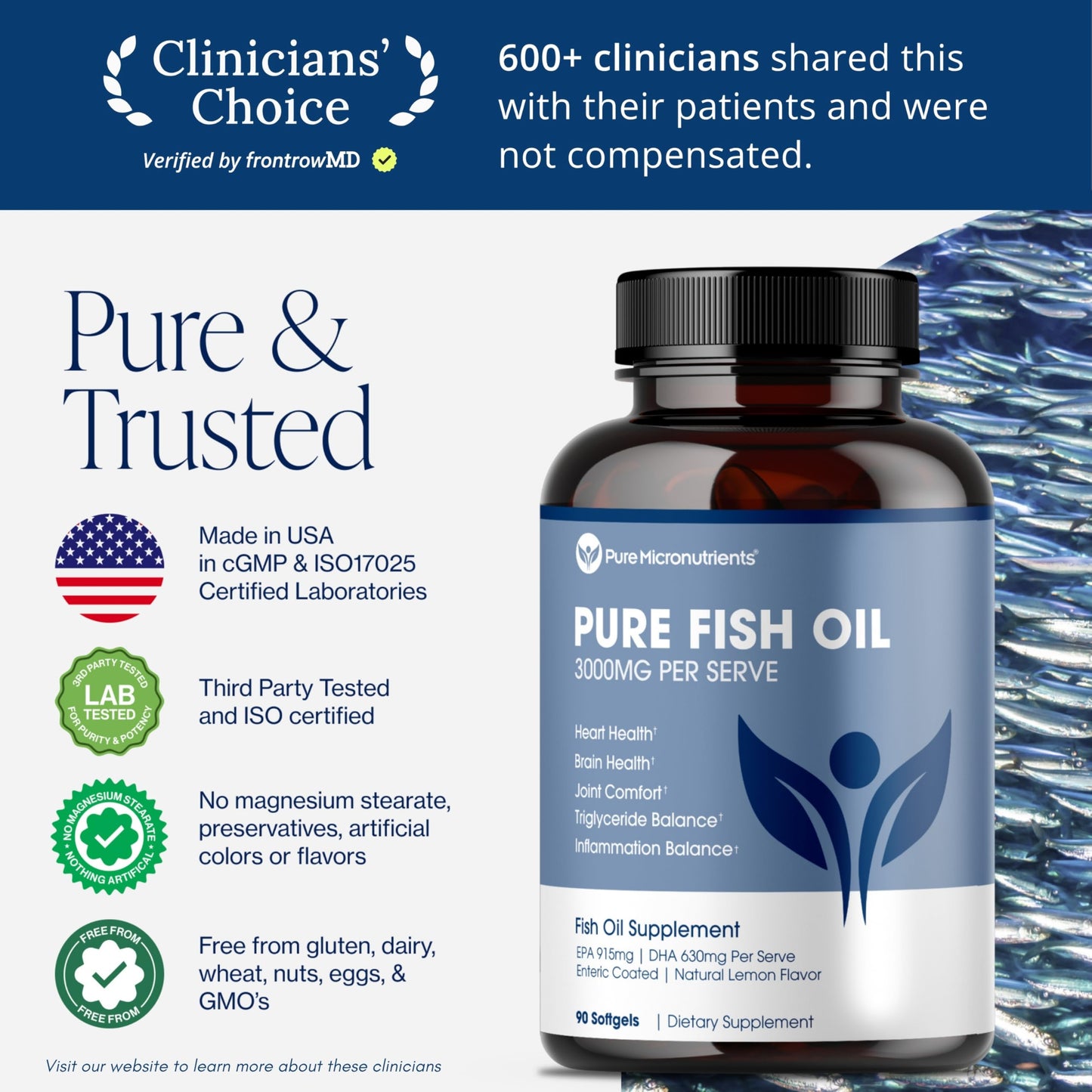 Pure Micronutrients Omega 3 Fish Oil Supplement 90 Softgels