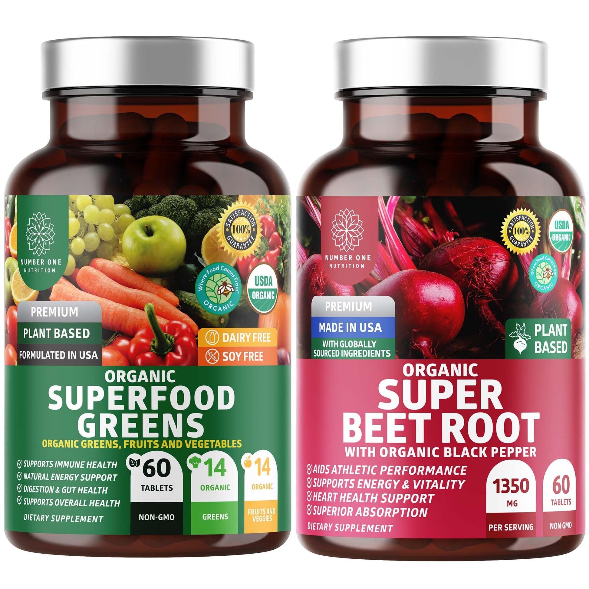 Number One Nutrition N1N Premium and Organic Superfood Greens and Beet Root Tablets, 120 Tablets