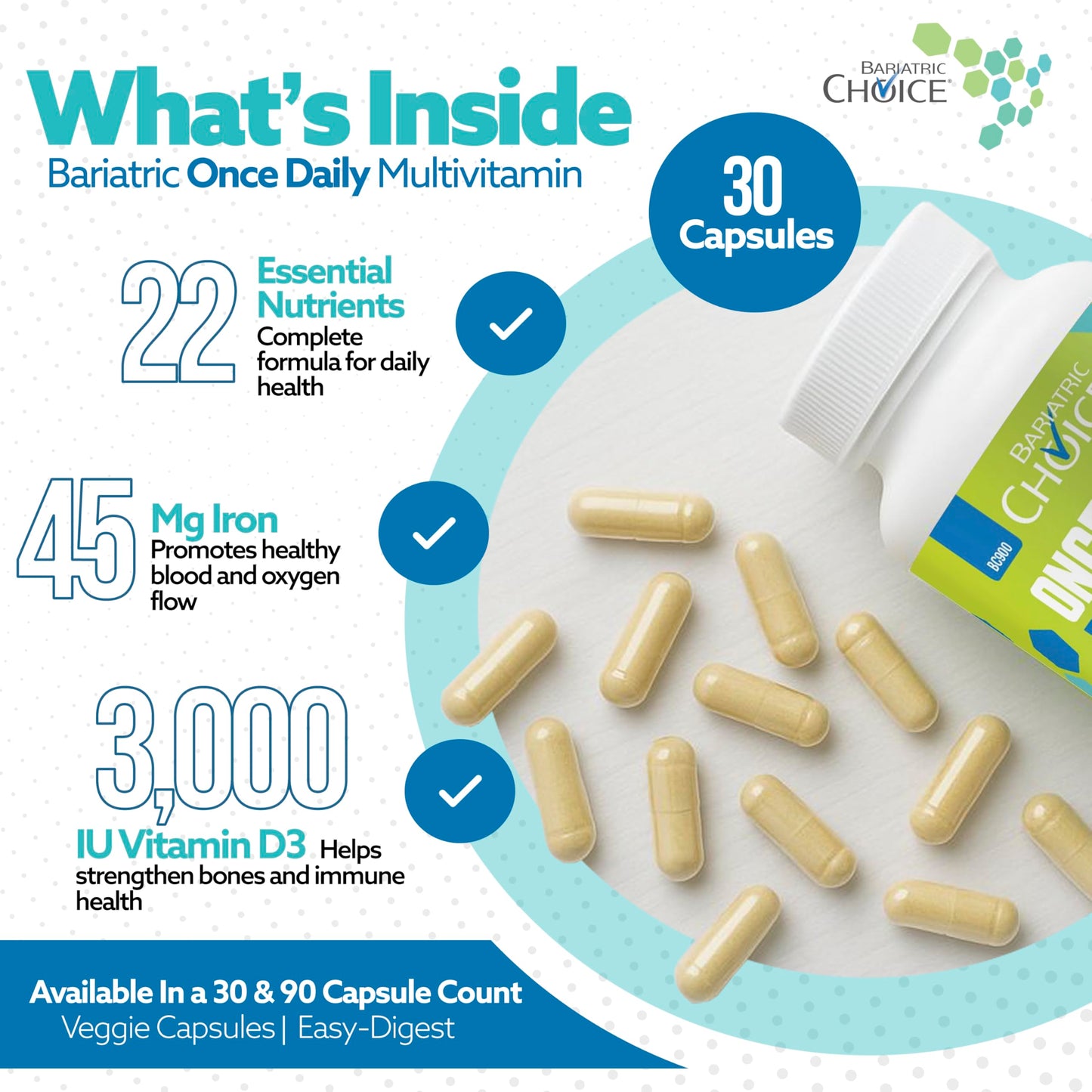 Bariatric Choice Once-Daily Bariatric Multivitamin Capsule with 45 mg Iron, 30 Count