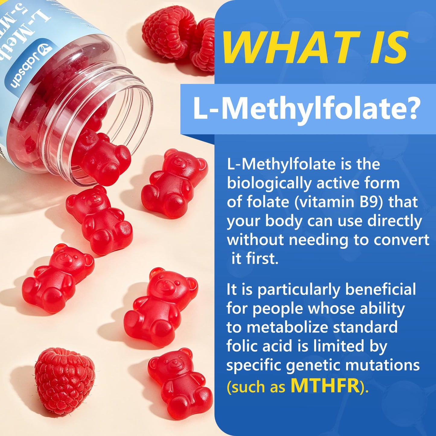 Jabsah L-MethylFolate 15mg + Methyl B12 Gummies, 60 Count