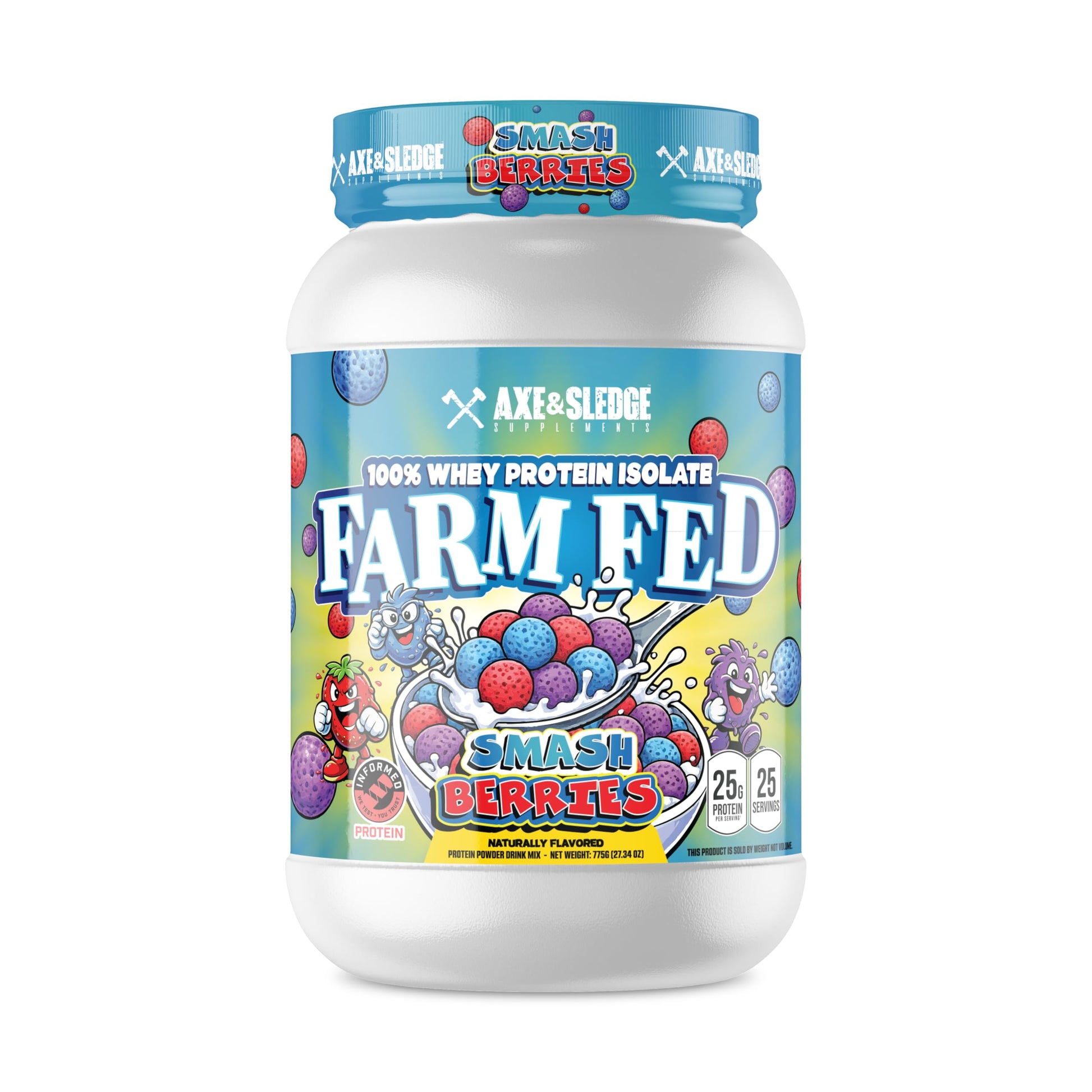Axe & Sledge Farm Fed 100 Percent Whey Protein Isolate Protein Powder Smash Berries, 1.71 Pound