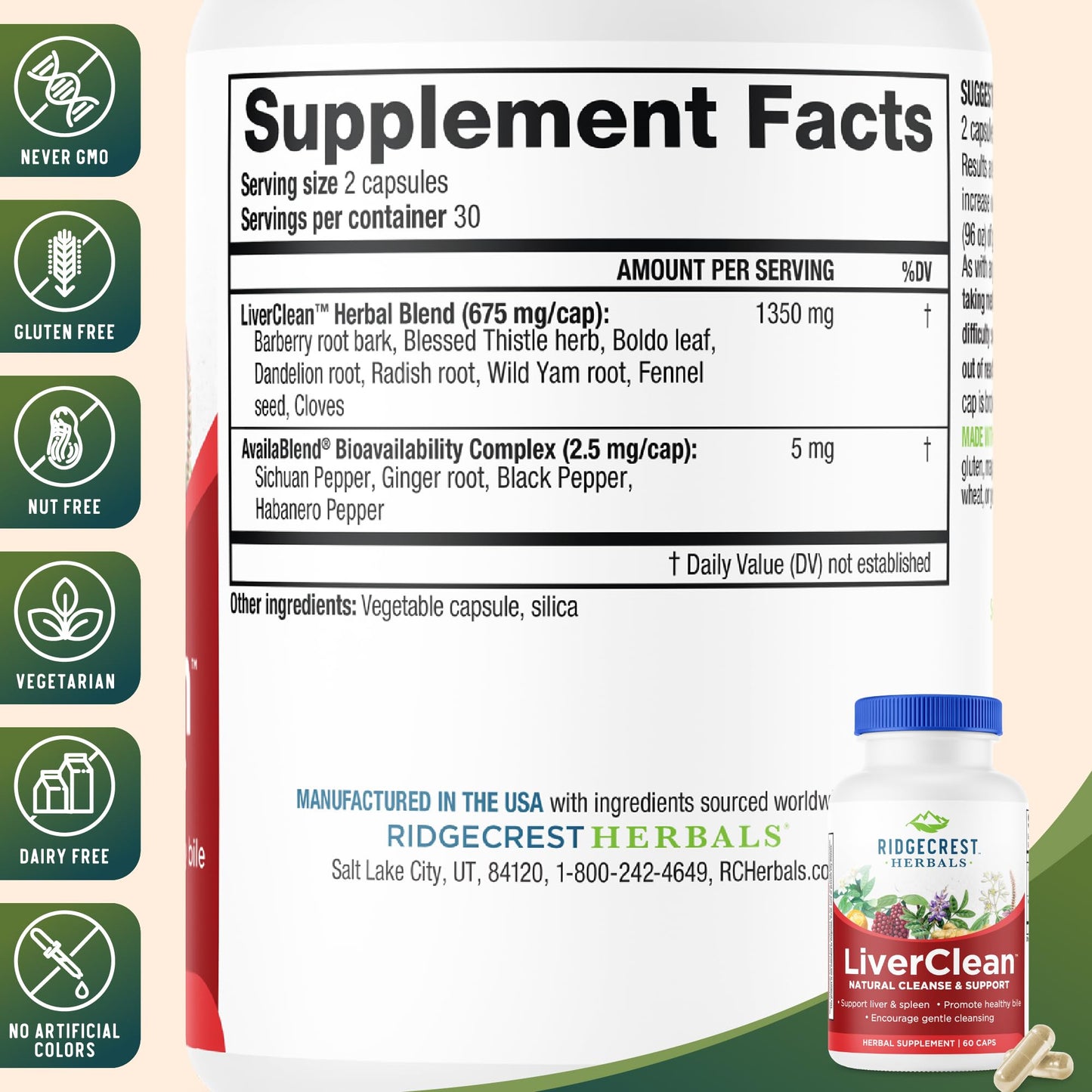 RidgeCrest Herbals LiverClean Herbal Liver Support Formula 60 Capsules
