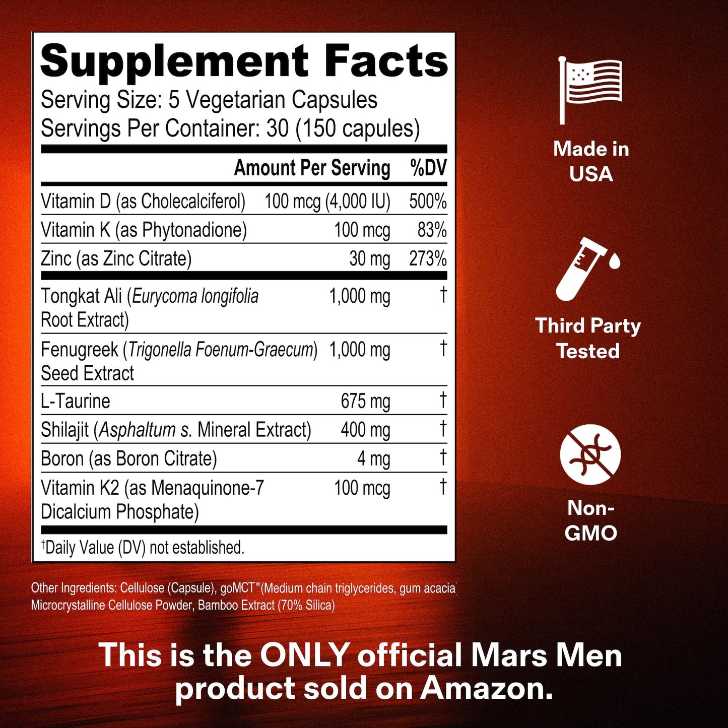 MARS MEN Testosterone Booster for Men 150 Capsules