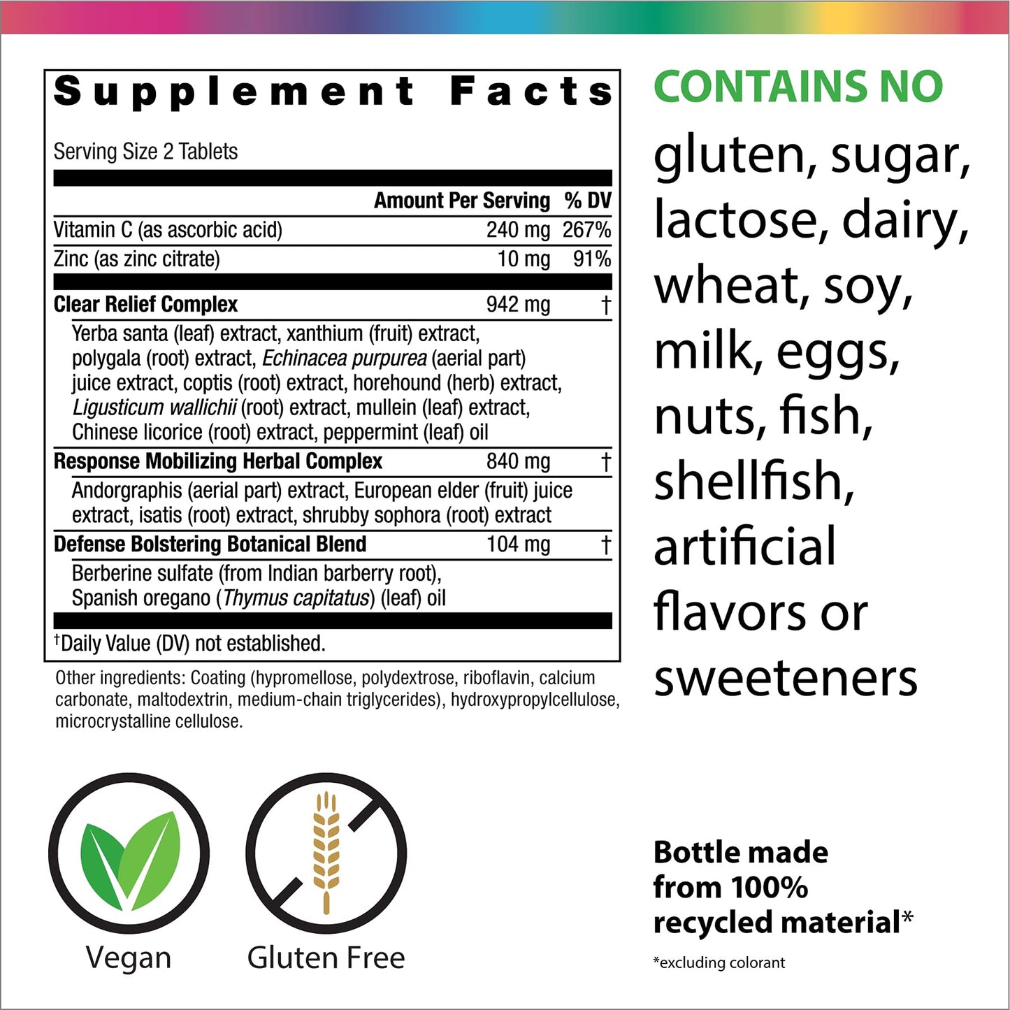 Rainbow Light Counter Attack Vitamin C and Zinc Supplement Tablet, 30 Tablets