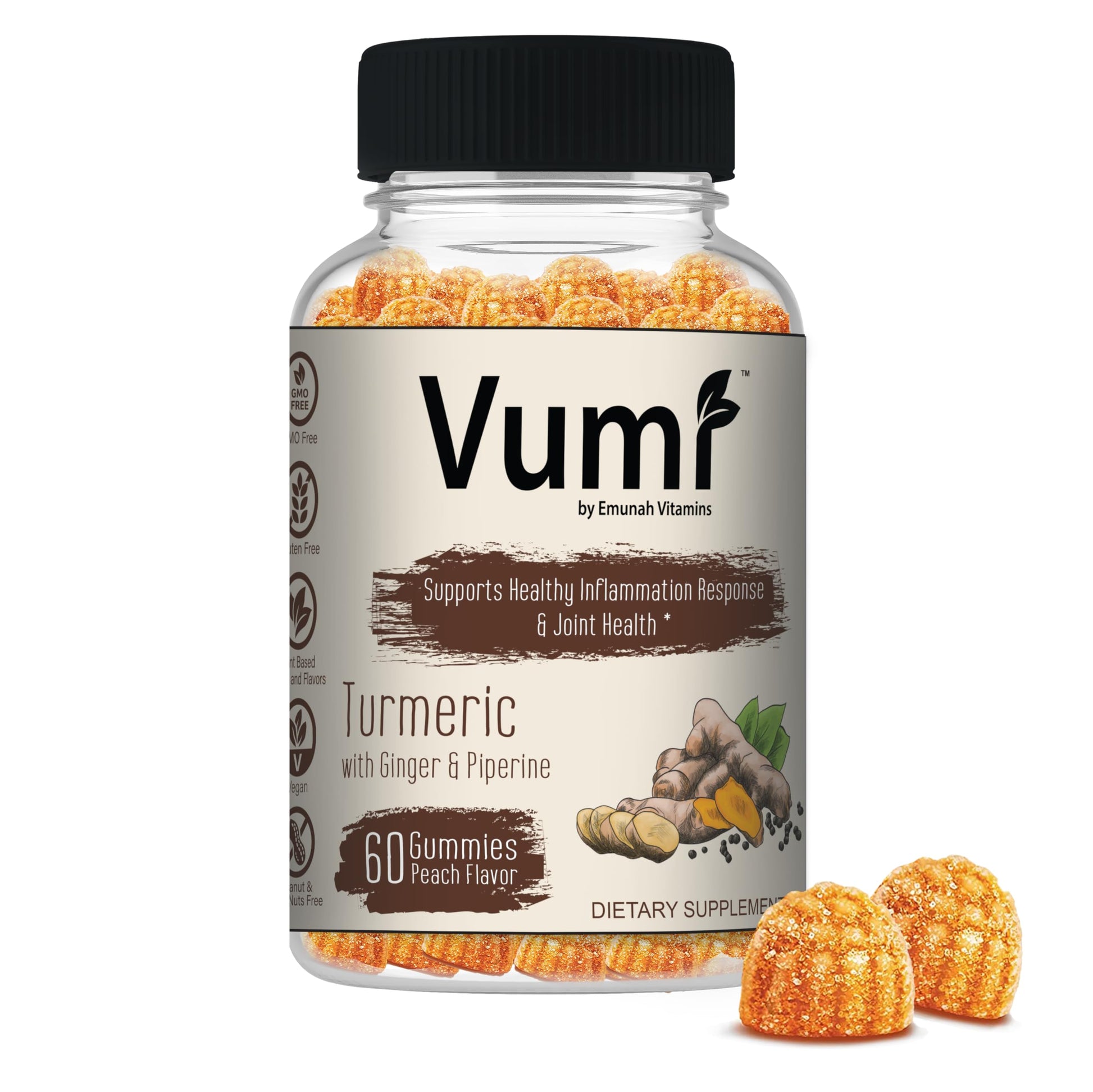 Vumi Turmeric Gummies with Ginger and Piperine, 60 Gummies