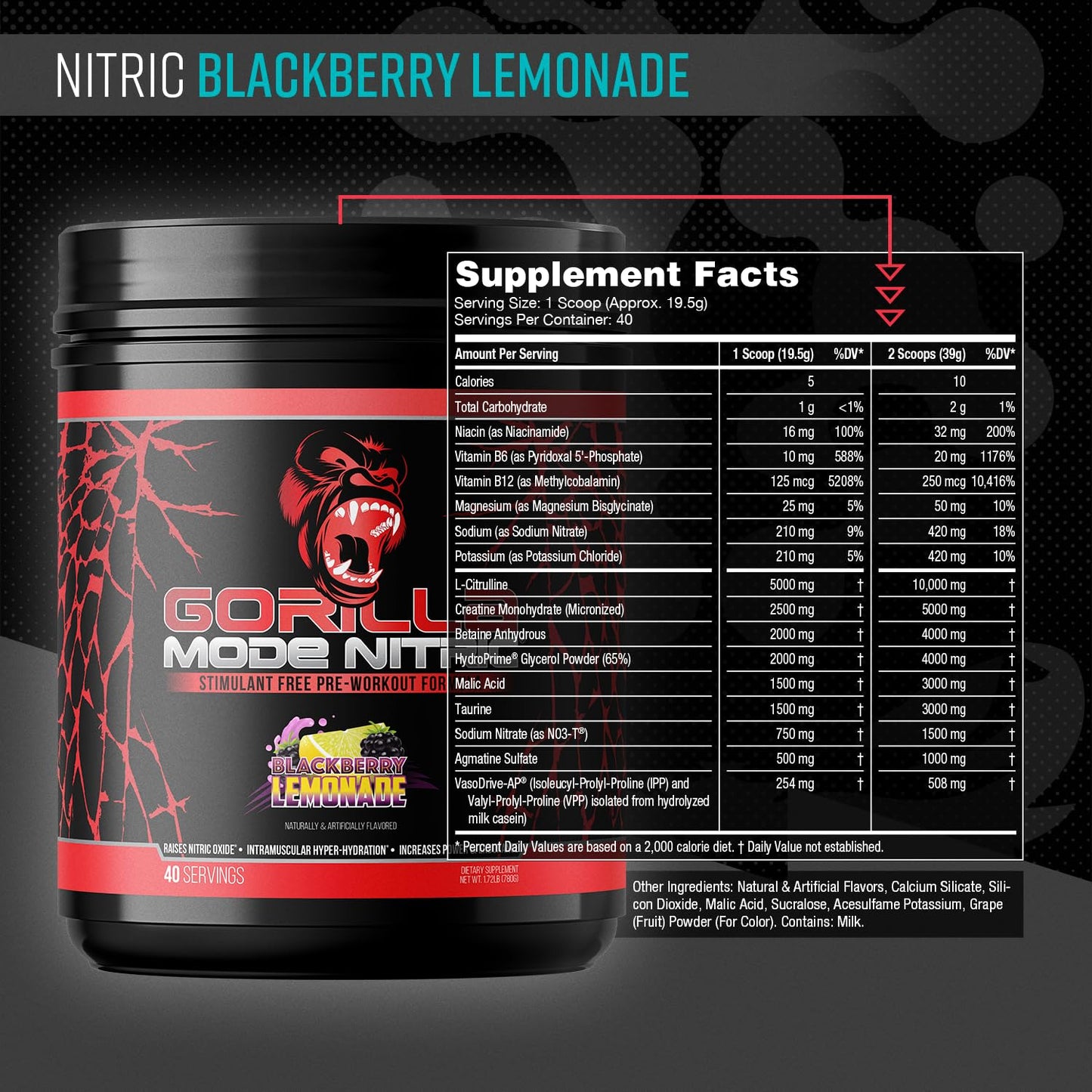 Gorilla Mind Gorilla Mode Nitric Upgraded Stimulant Free Pre-Workout Powder 27.5137