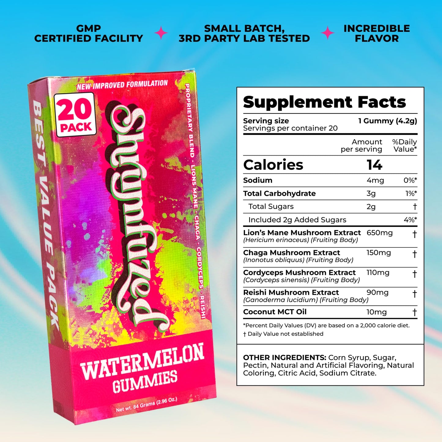 Shrumfuzed Mushroom Gummies Watermelon Gummy 20 Count