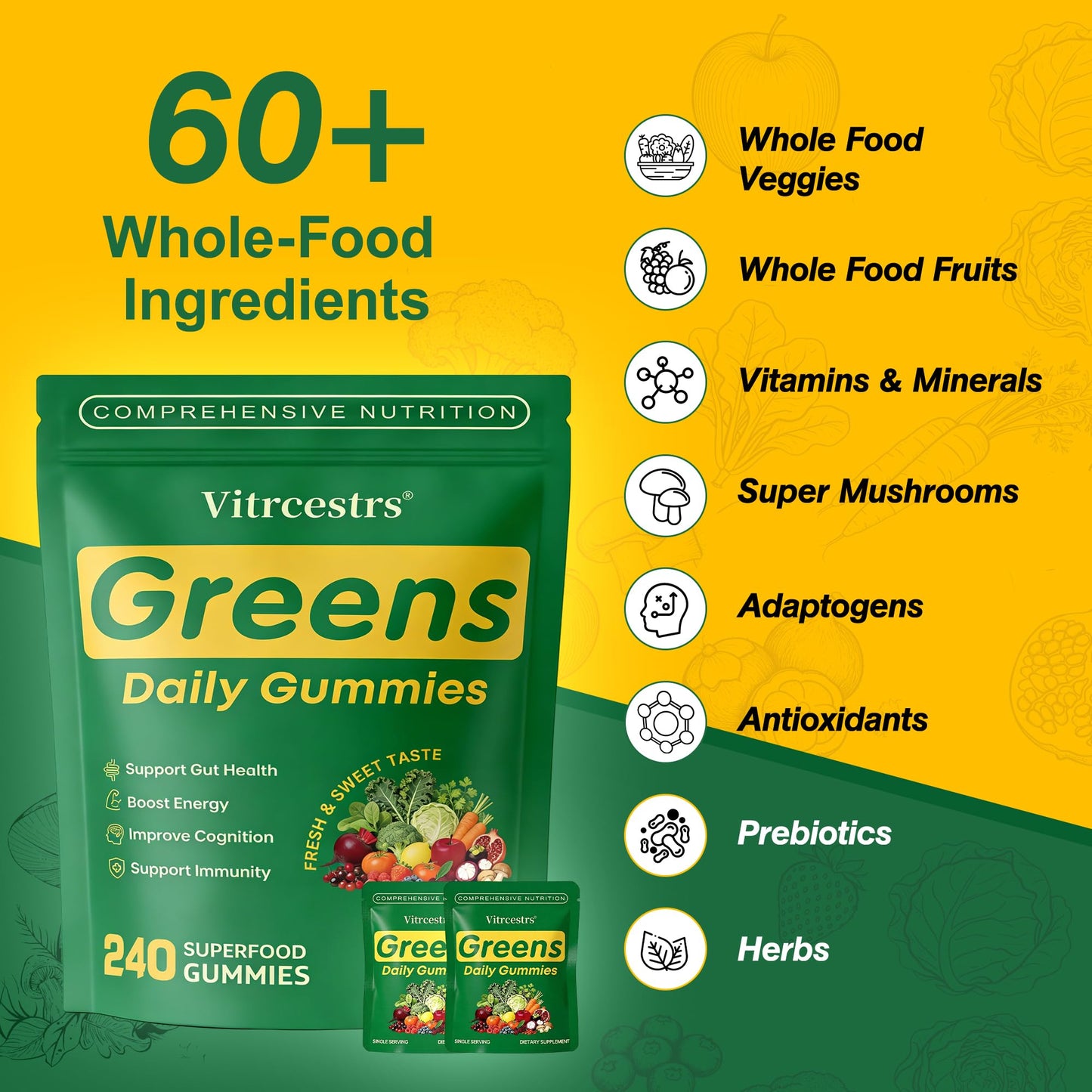 Vitrcestrs Greens Daily Gummies Gummy, 240 Count