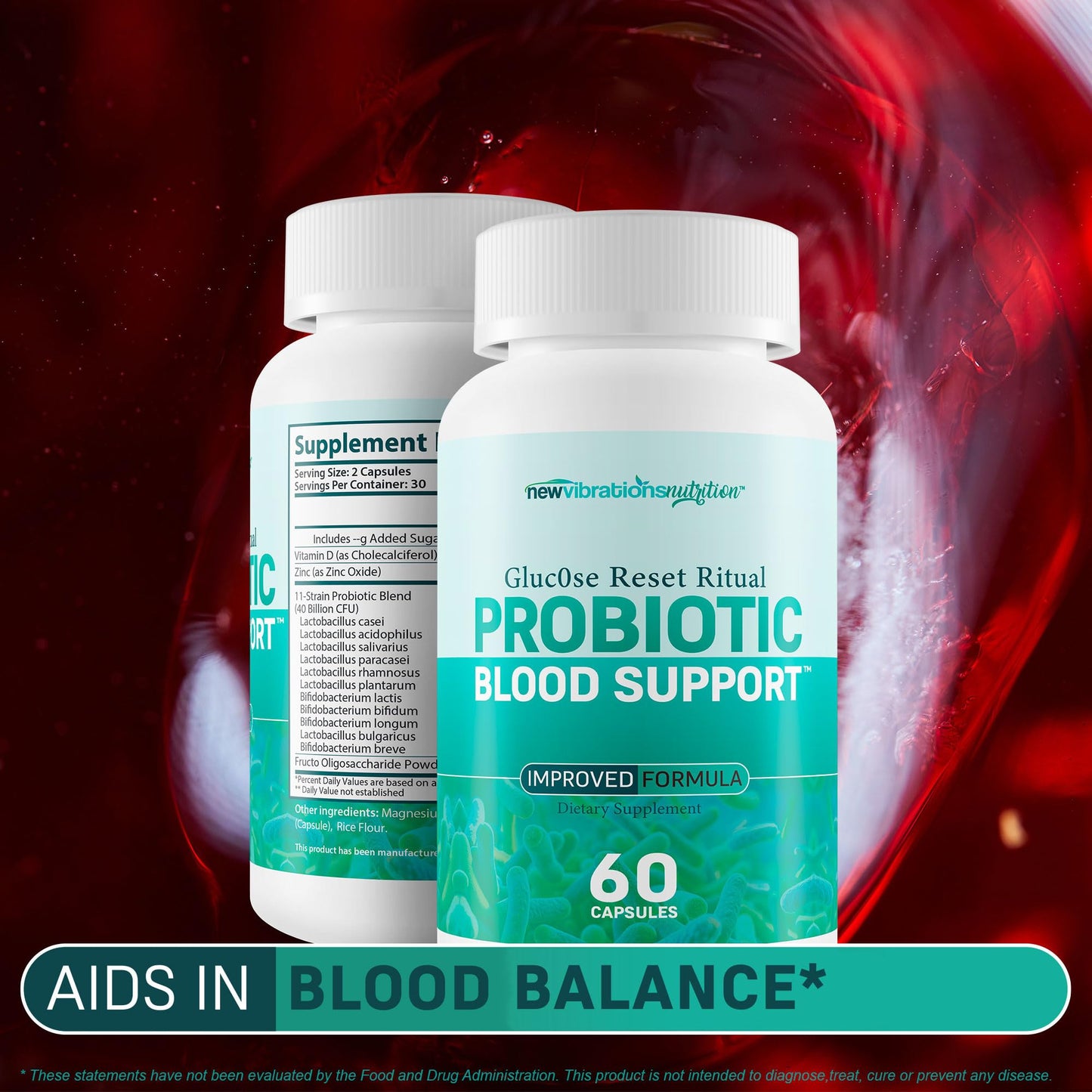 New Vibrations Nutrition Glucose Reset Ritual Probiotic Blood Support Capsule, 60 Capsules