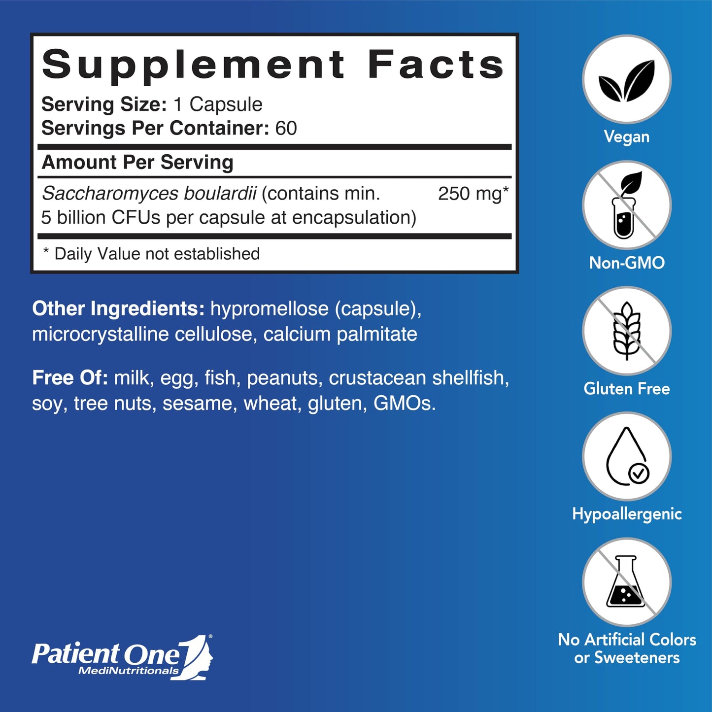 Patient One Saccharomyces Boulardii Probiotic Supplement Capsule 60 Capsules