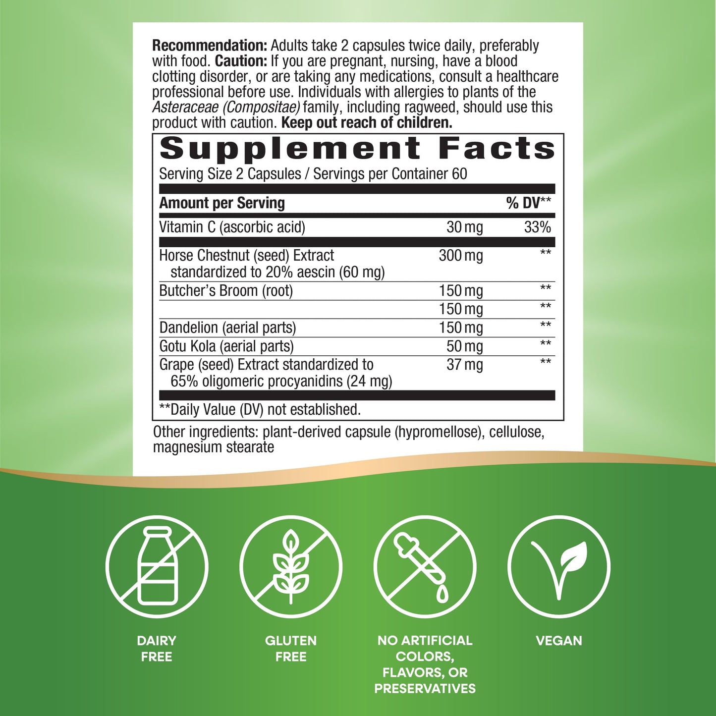 Nature's Way Leg Veins Support Blend with Tru-OPCSTM, Vegetarian Capsules 120 Count