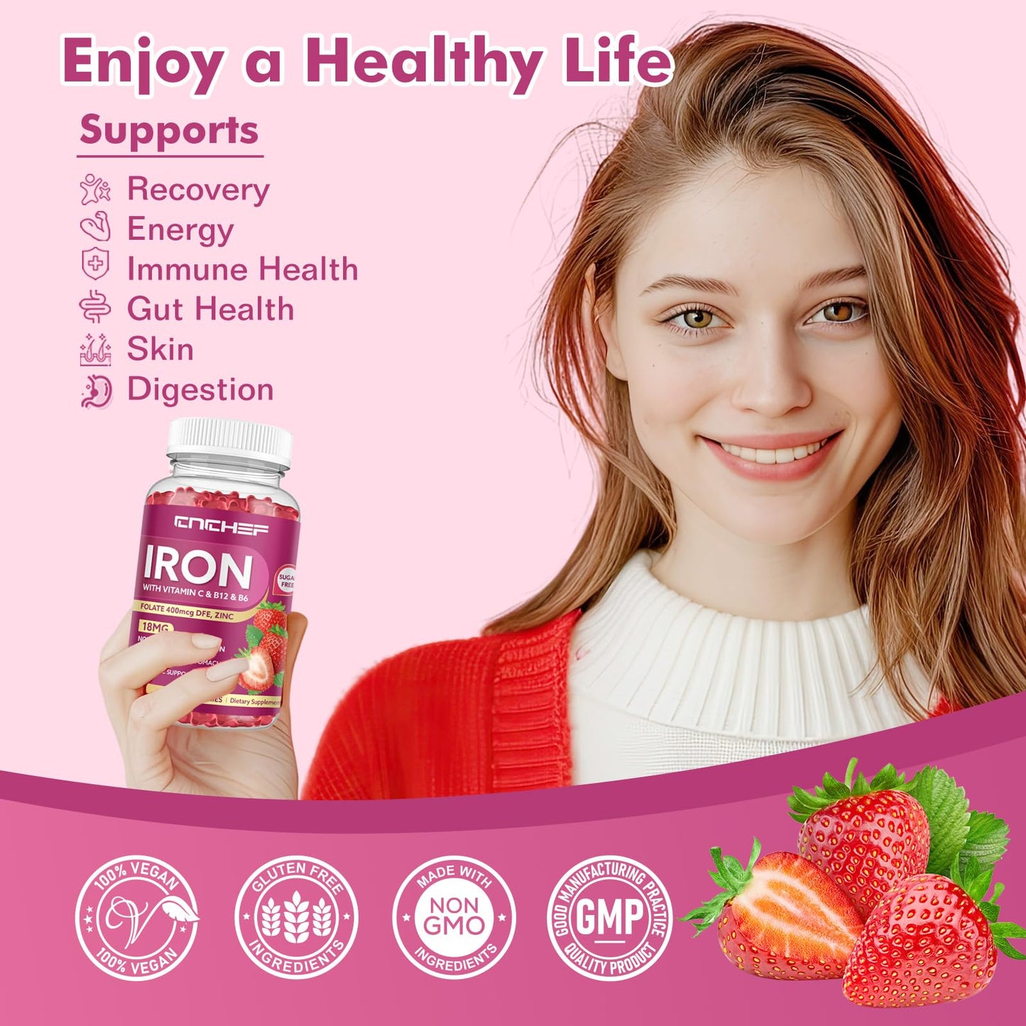 CNCHEF Iron Supplement for Women & Men, 120 Gummies