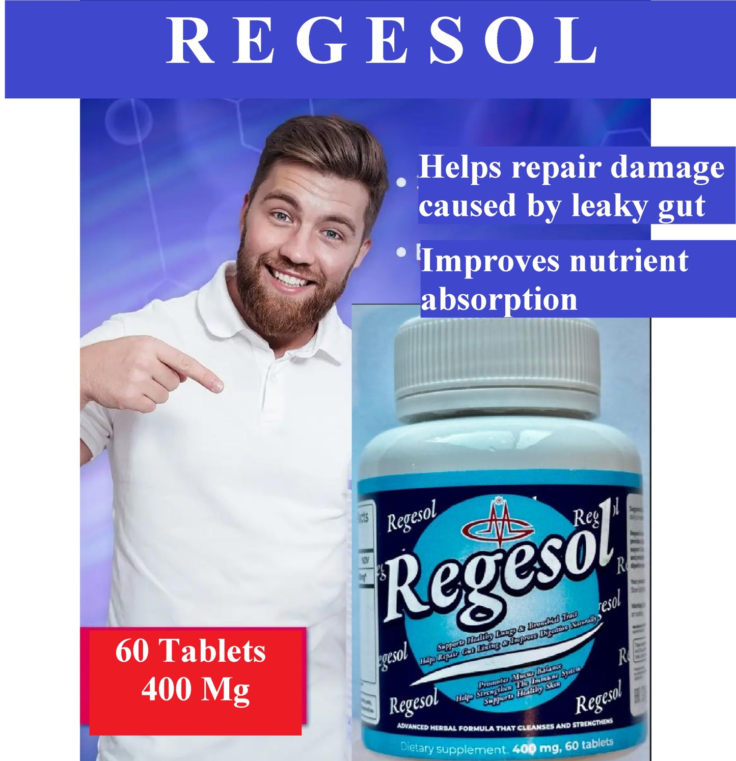 GENERIC Regesol Lung Cleanse & Detox Formula for Bronchial & Respiratory System - Breathe Easy, Leaky Gut Repair Immune Remedy - Licorice Root, Stinging Nettle Tablets, 60 Count