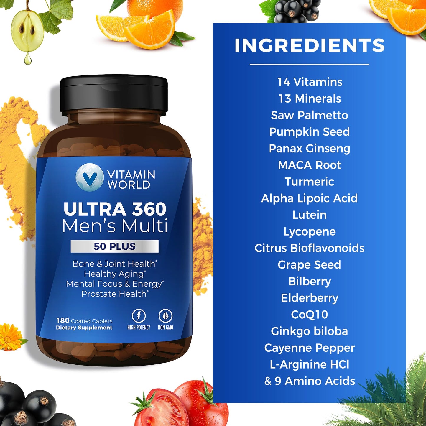 Vitamin World Ultra 360 Multivitamin for Men 50 Plus Caplets, 180 Count