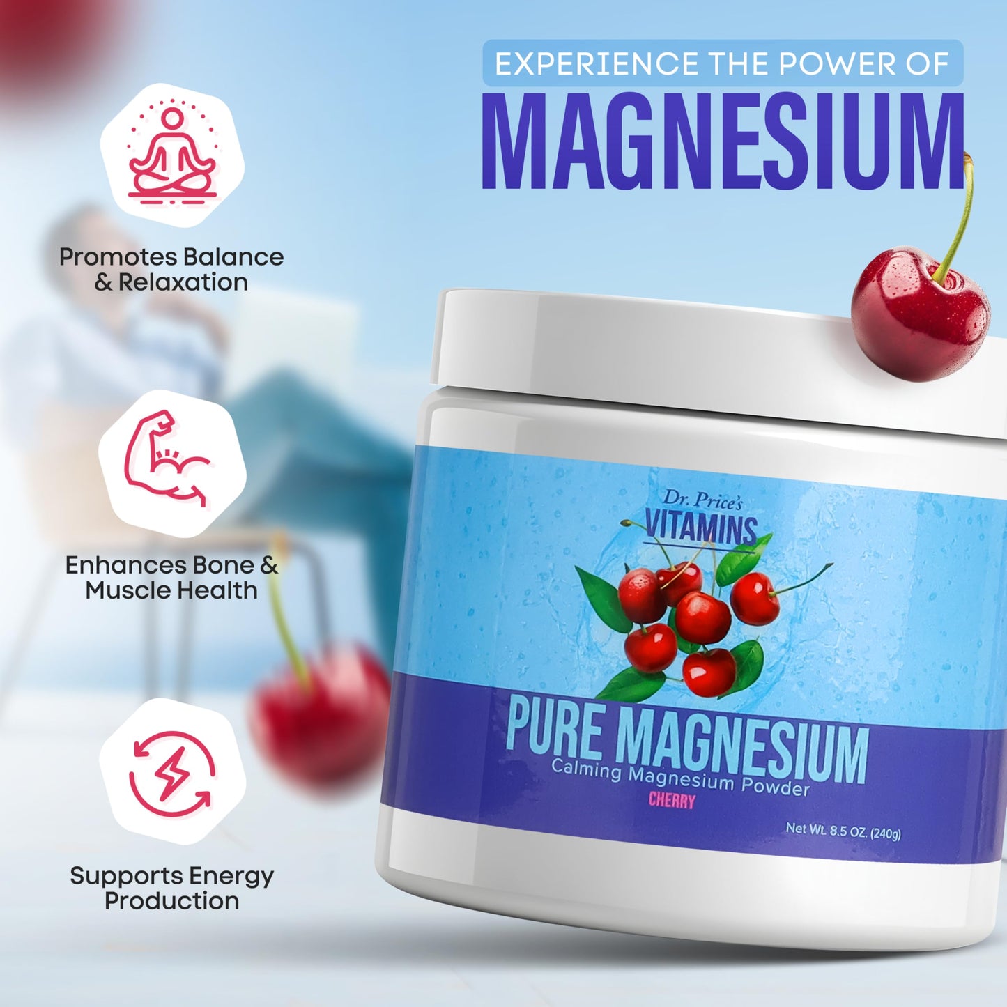Dr. Price's Vitamins Magnesium Citrate Powder, Calm Cherry, 8.5 Ounce