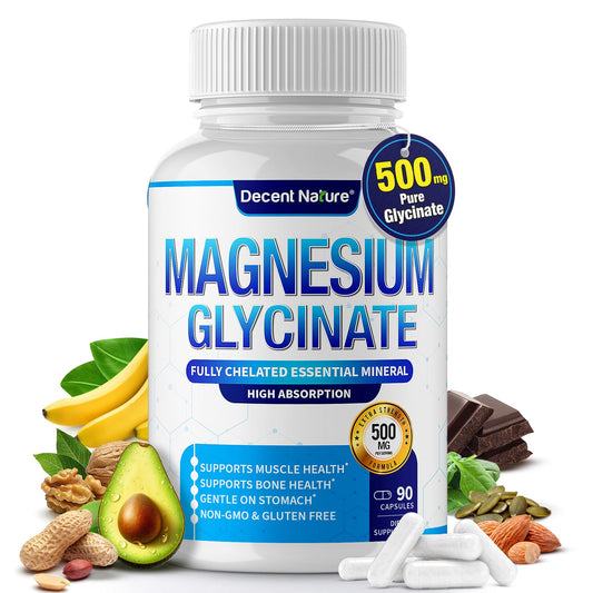 DECENT NATURE Magnesium Glycinate 500mg Magnesium Supplement Capsule, 90 Capsules