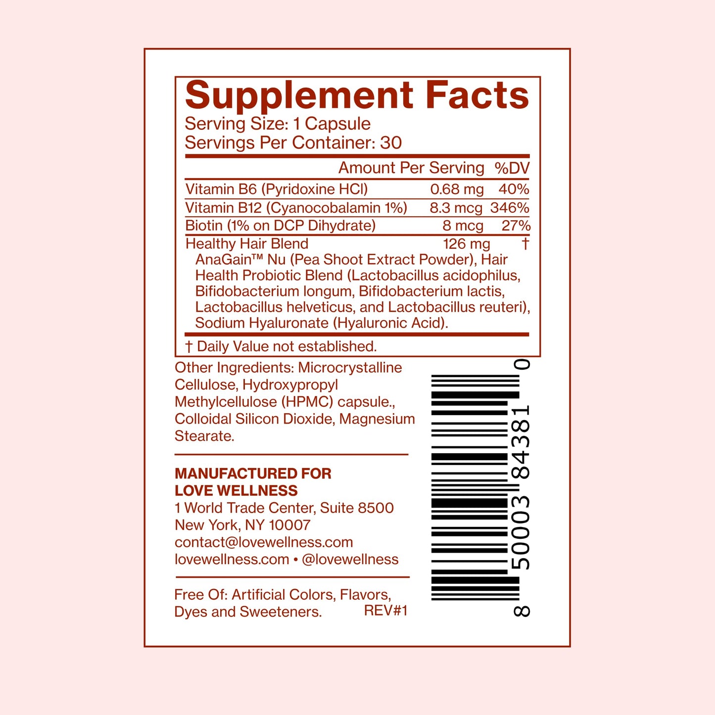 Love Wellness Healthy Hair Probiotics Capsules 30 Count