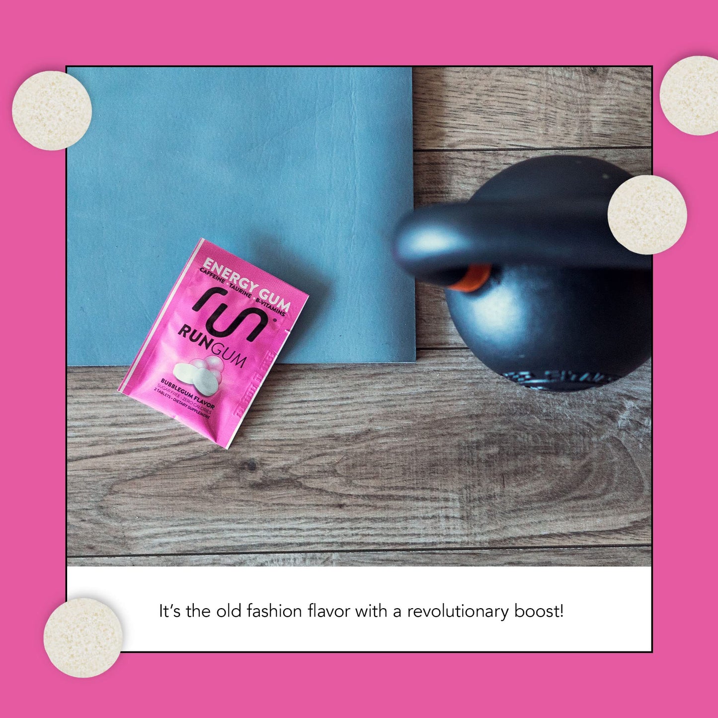 Run Gum Bubblegum Flavor Caffeinated Energy & Focus Gum Chewable 24 Pieces
