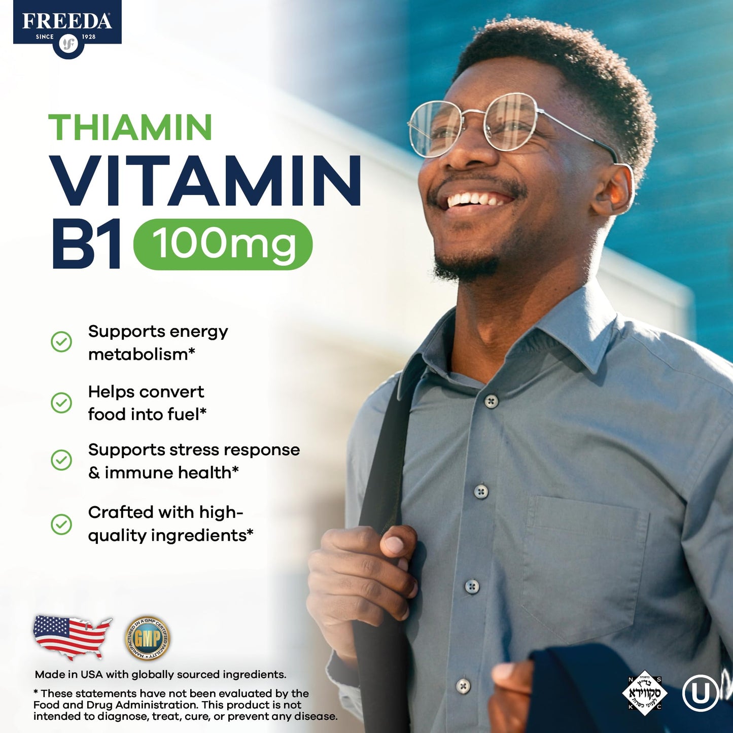 FREEDA Vitamin B1 Thiamine 100 mg Tablet, 100 Count