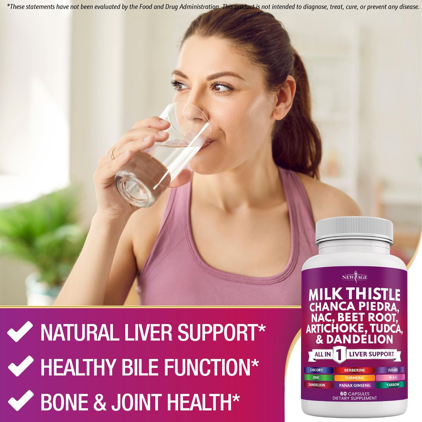 New Age Milk Thistle NAC Chanca Piedra Beet Root Artichoke Dandelion Root Astragalus - Plus TUDCA & Ginger Capsules, 60 Count
