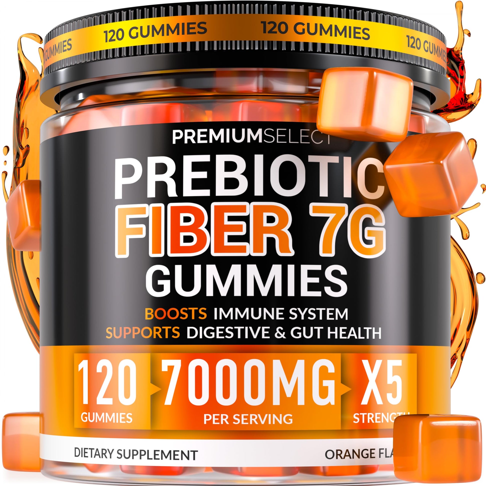 Premium Select Nutrition Fiber Gummies for Adults Sugar Free – 7g Daily Fiber with Prebiotics – Extra Strength Gummy Supplement, 120 Gummies
